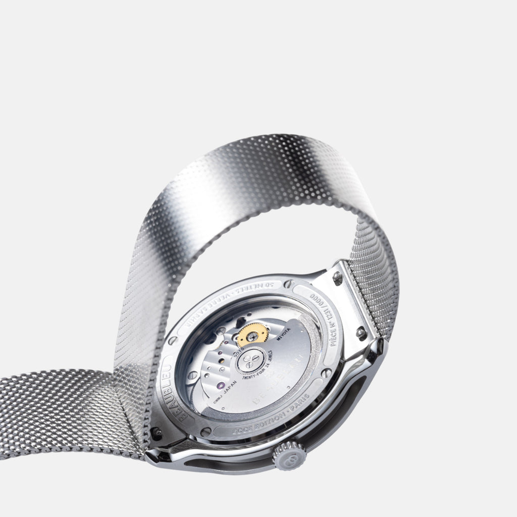 Ecce Vesperal Watch, Beaubleu, stainless steel watch, adjustable watch, brushed dial watch