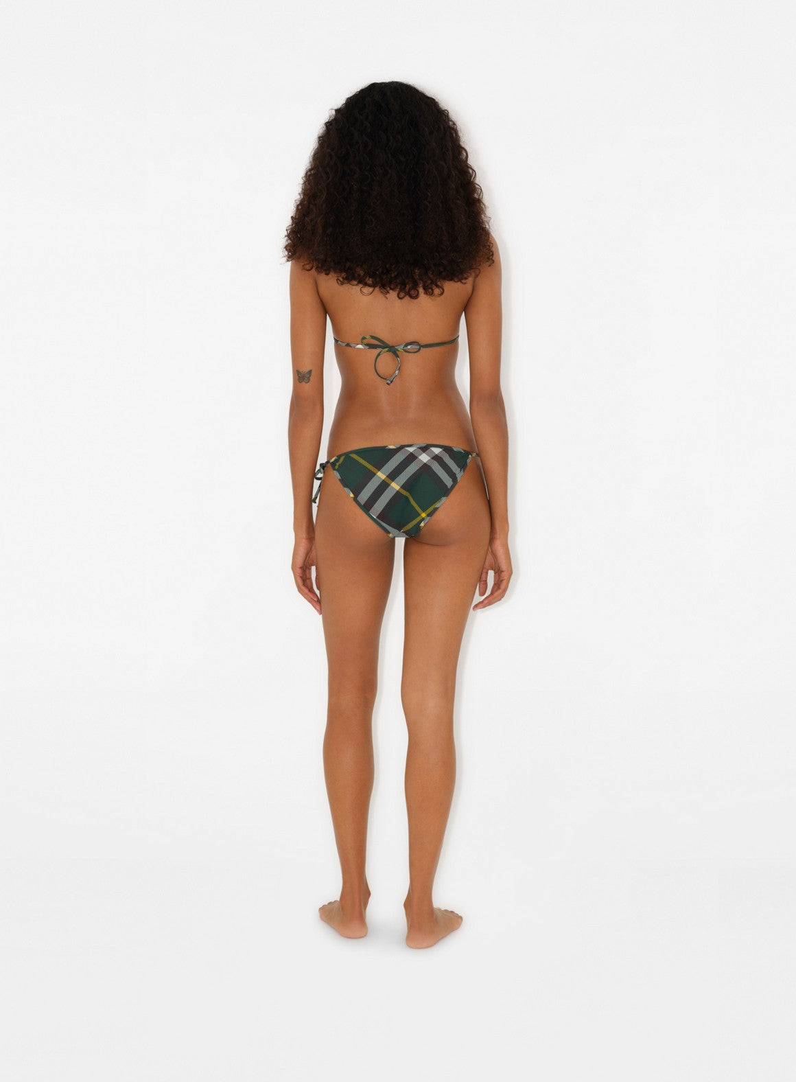 Checked bikini, Burberry swimwear, luxury beachwear, green bikini bottoms, designer swimwear