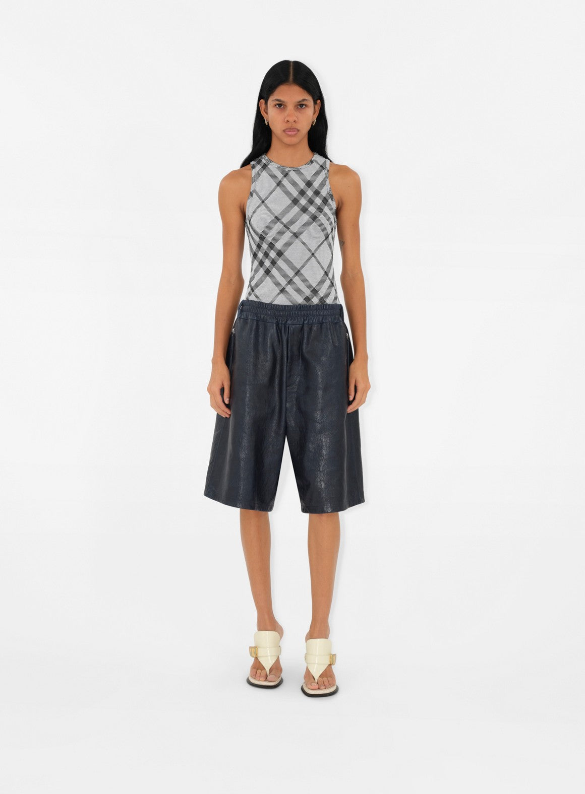 Gray Checkered Tank Top, Burberry Spring-Summer 2024, Luxury Women's Top, Vintage Checkered Tank, High-End Designer Wear