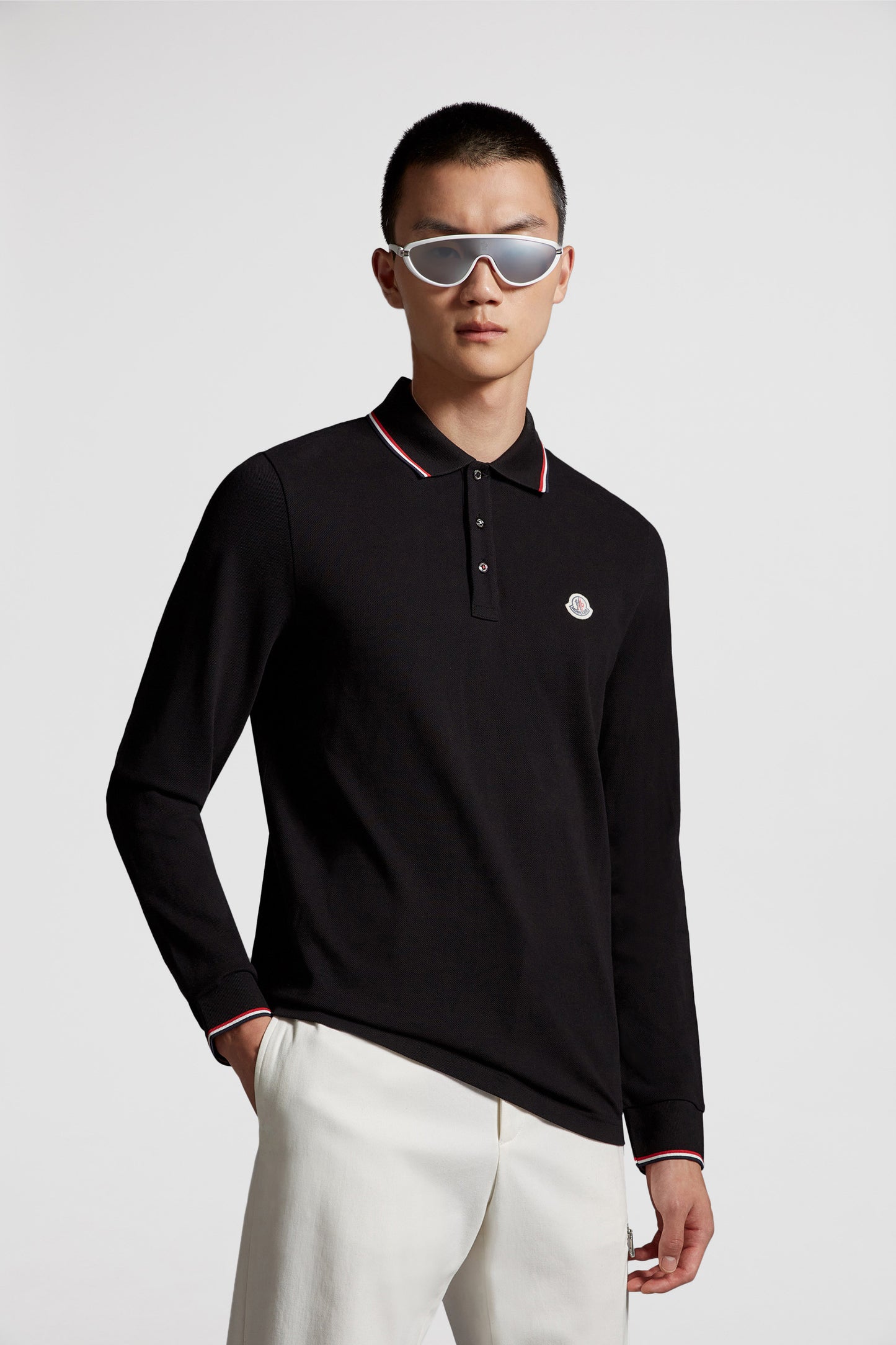 Moncler, Men's Polo, Long Sleeve Polo, Black Polo, Luxury Fashion