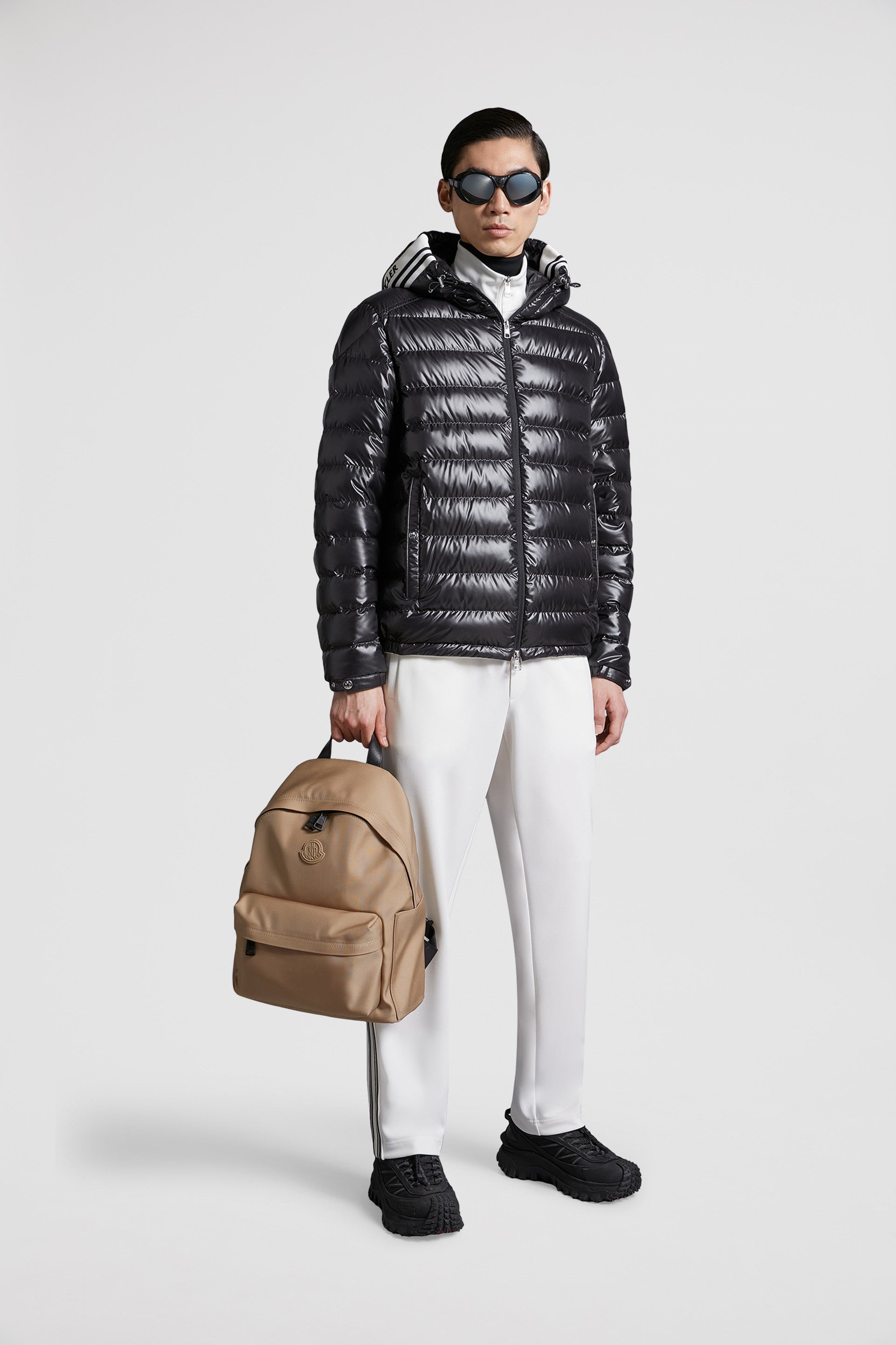 luxury down jacket, black nylon jacket, Moncler Cornour, premium outerwear, sophisticated jacket