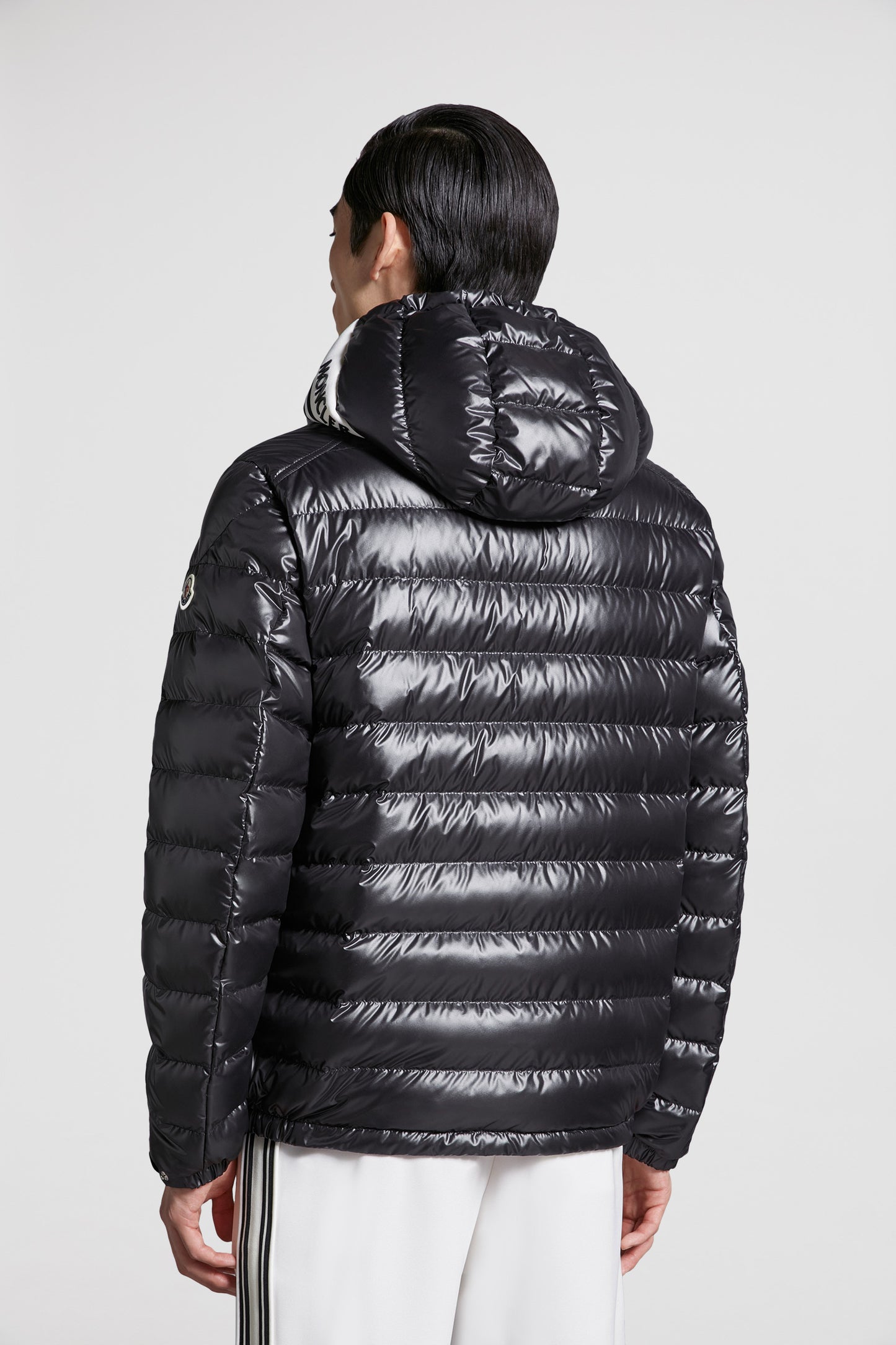 luxury down jacket, black nylon jacket, Moncler Cornour, premium outerwear, sophisticated jacket