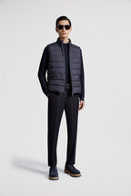 sleeveless blue vest, Moncler down vest, luxury men's outerwear, winter fashion, high-neck down vest