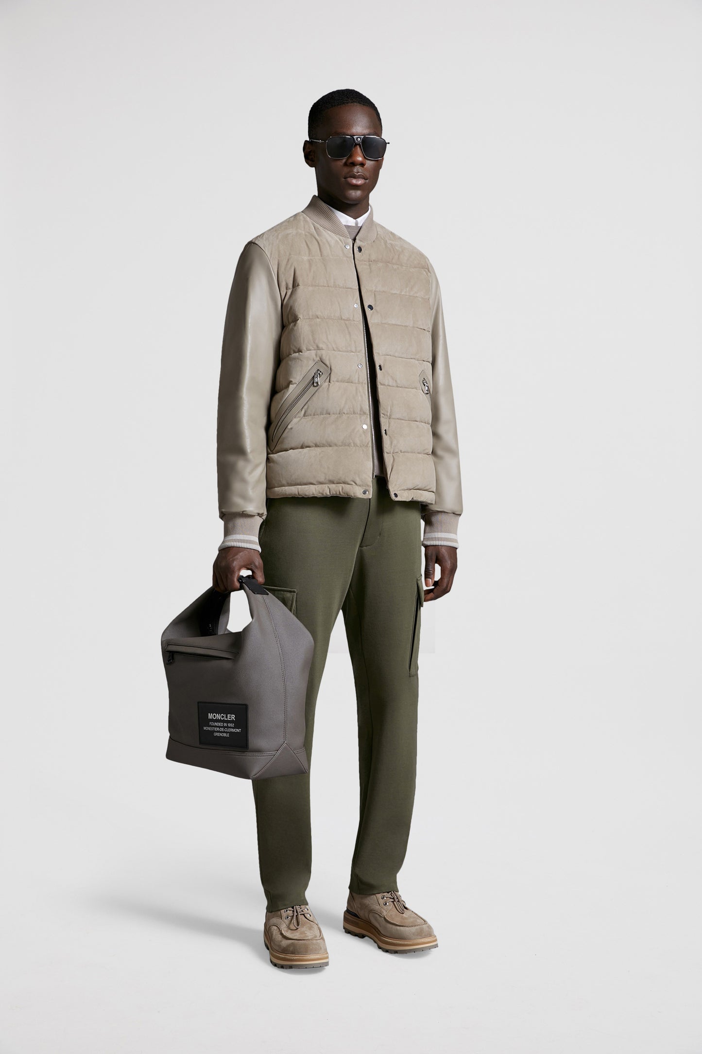 khaki trousers, straight-leg, cotton trousers, Moncler trousers, luxury casual wear