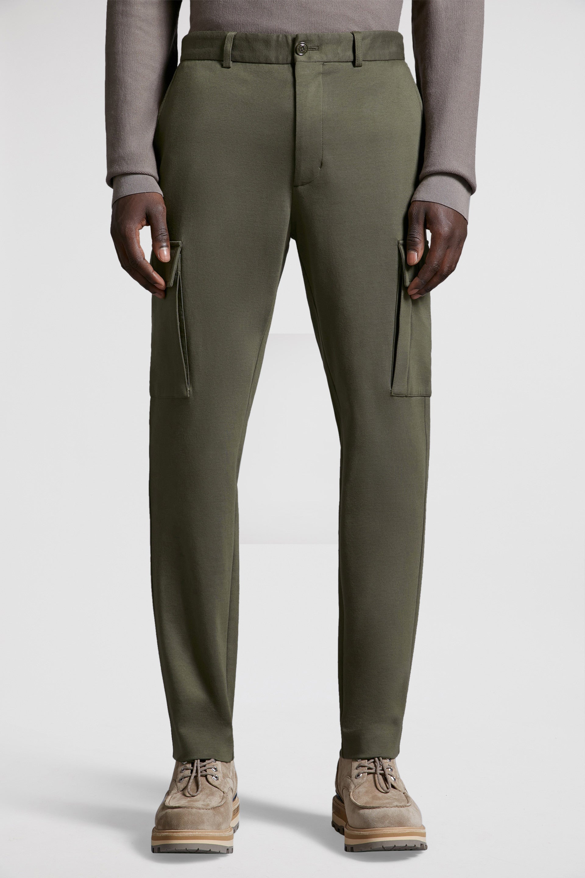 khaki trousers, straight-leg, cotton trousers, Moncler trousers, luxury casual wear