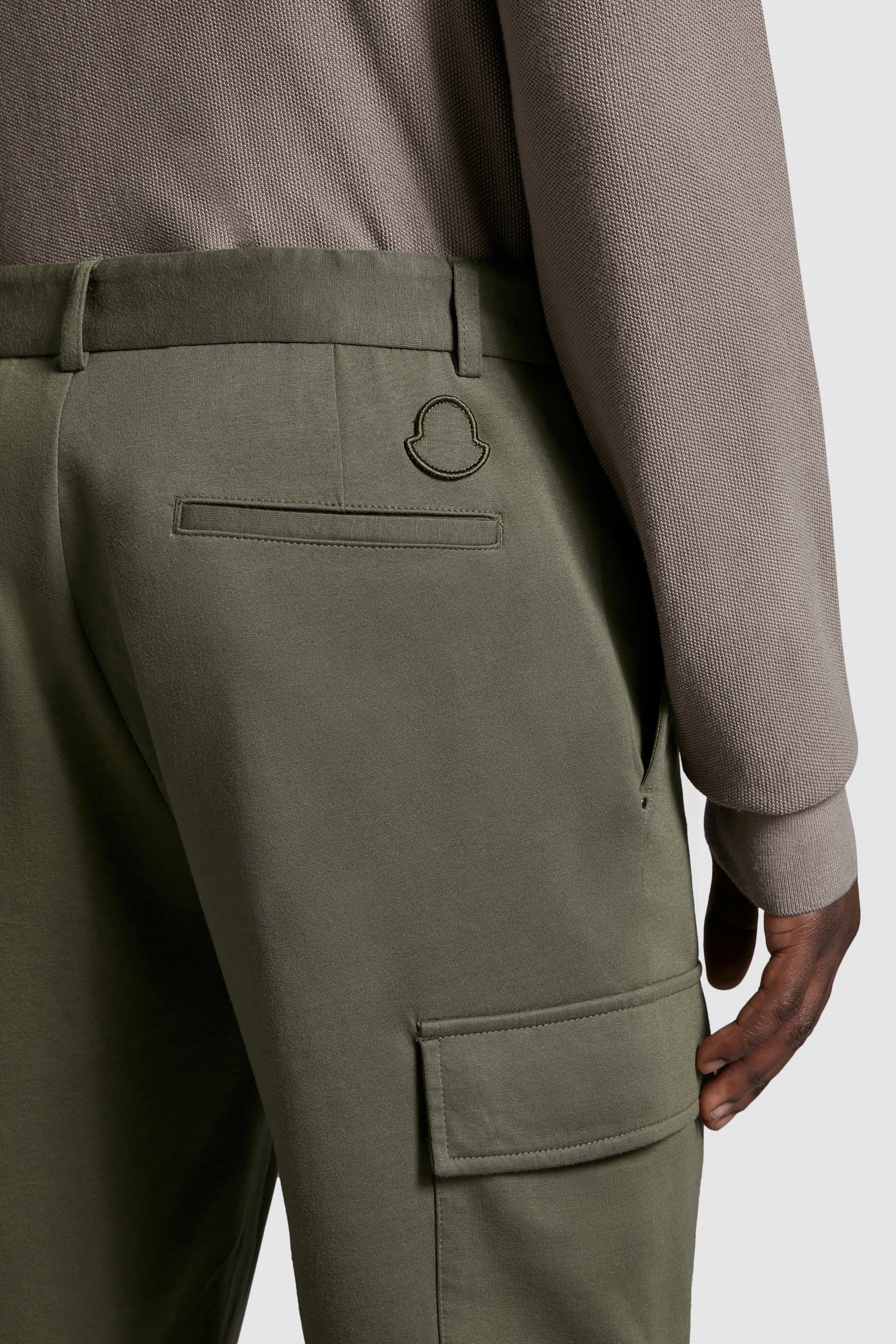 khaki trousers, straight-leg, cotton trousers, Moncler trousers, luxury casual wear