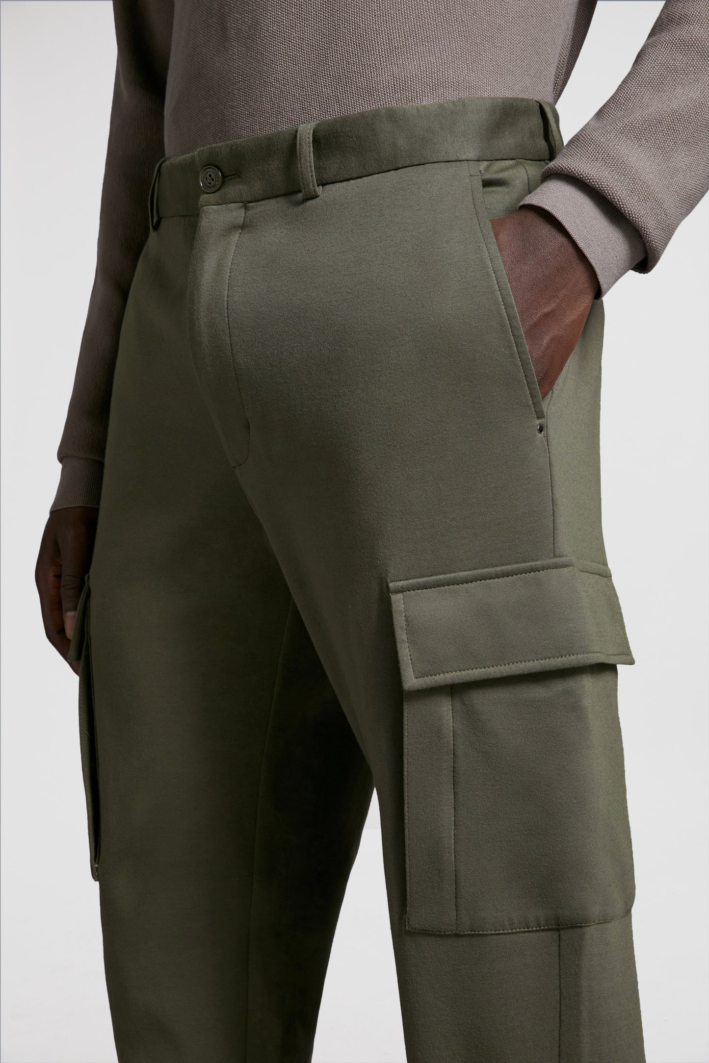 khaki trousers, straight-leg, cotton trousers, Moncler trousers, luxury casual wear