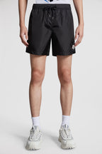 Moncler swim shorts, black swim shorts, luxury swimwear, designer swimwear, logo shorts