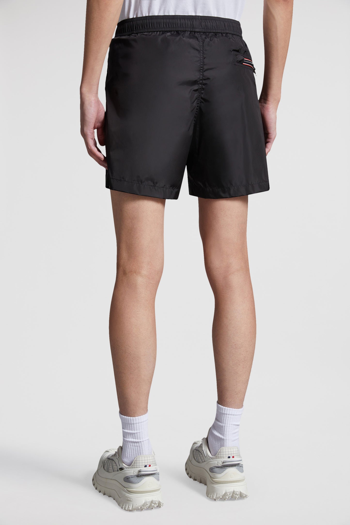 Moncler swim shorts, black swim shorts, luxury swimwear, designer swimwear, logo shorts