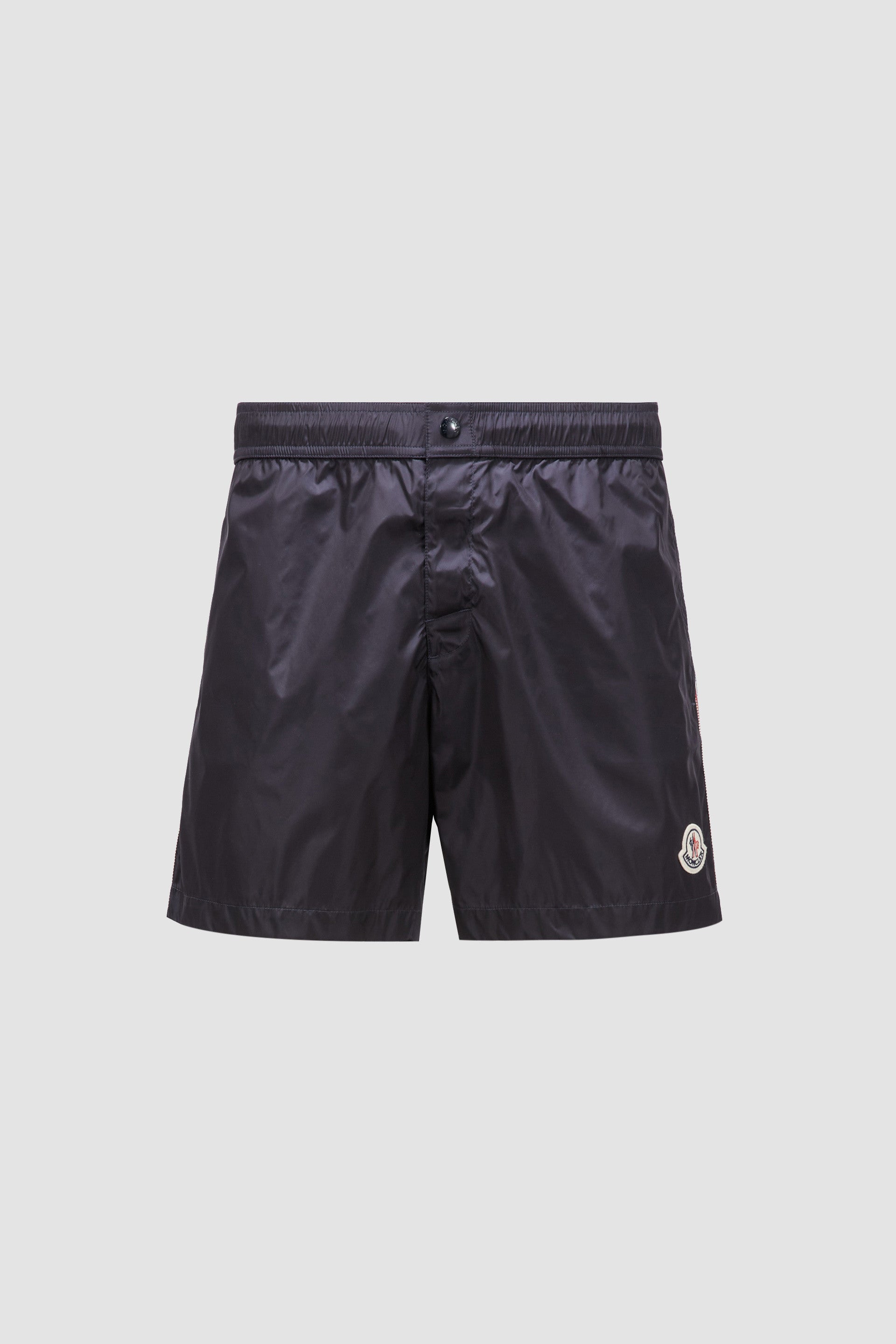 navy swim shorts, tricolor piping, luxury beachwear, men's swim shorts, Moncler shorts