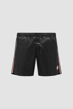 Image of Black Swim Shorts with Tricolor Trim by Moncler for Men - Season Spring-Summer 2024 - Detail View 8