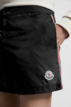 Image of Black Swim Shorts with Tricolor Trim by Moncler for Men - Season Spring-Summer 2024 - Detail View 6