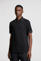 Moncler, black polo, luxury polo, logo trim, designer menswear