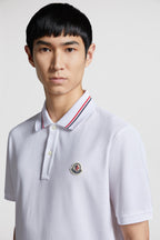 luxury polo, Moncler polo, white polo shirt, contrasting trim polo, high-end fashion