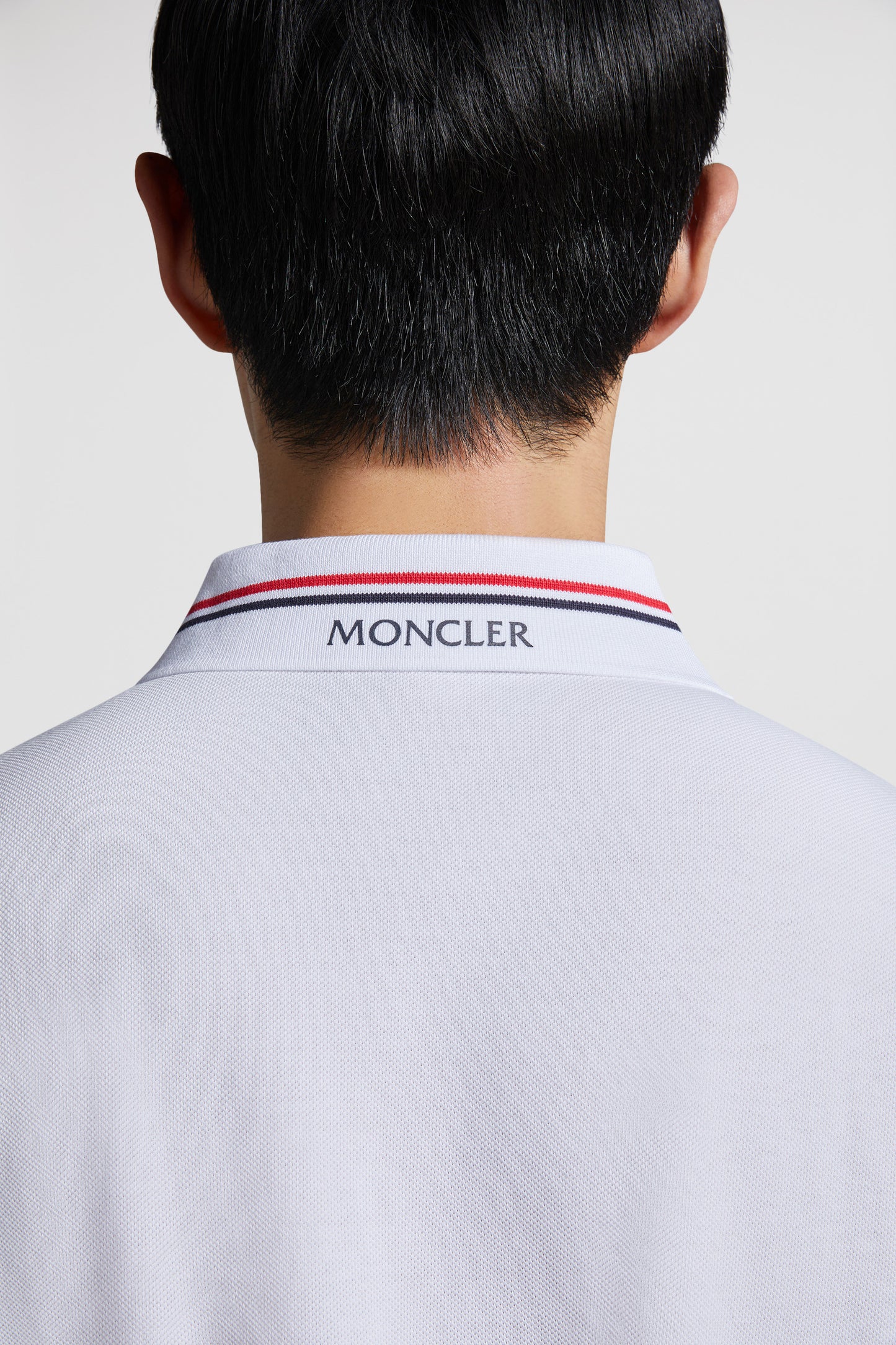 luxury polo, Moncler polo, white polo shirt, contrasting trim polo, high-end fashion