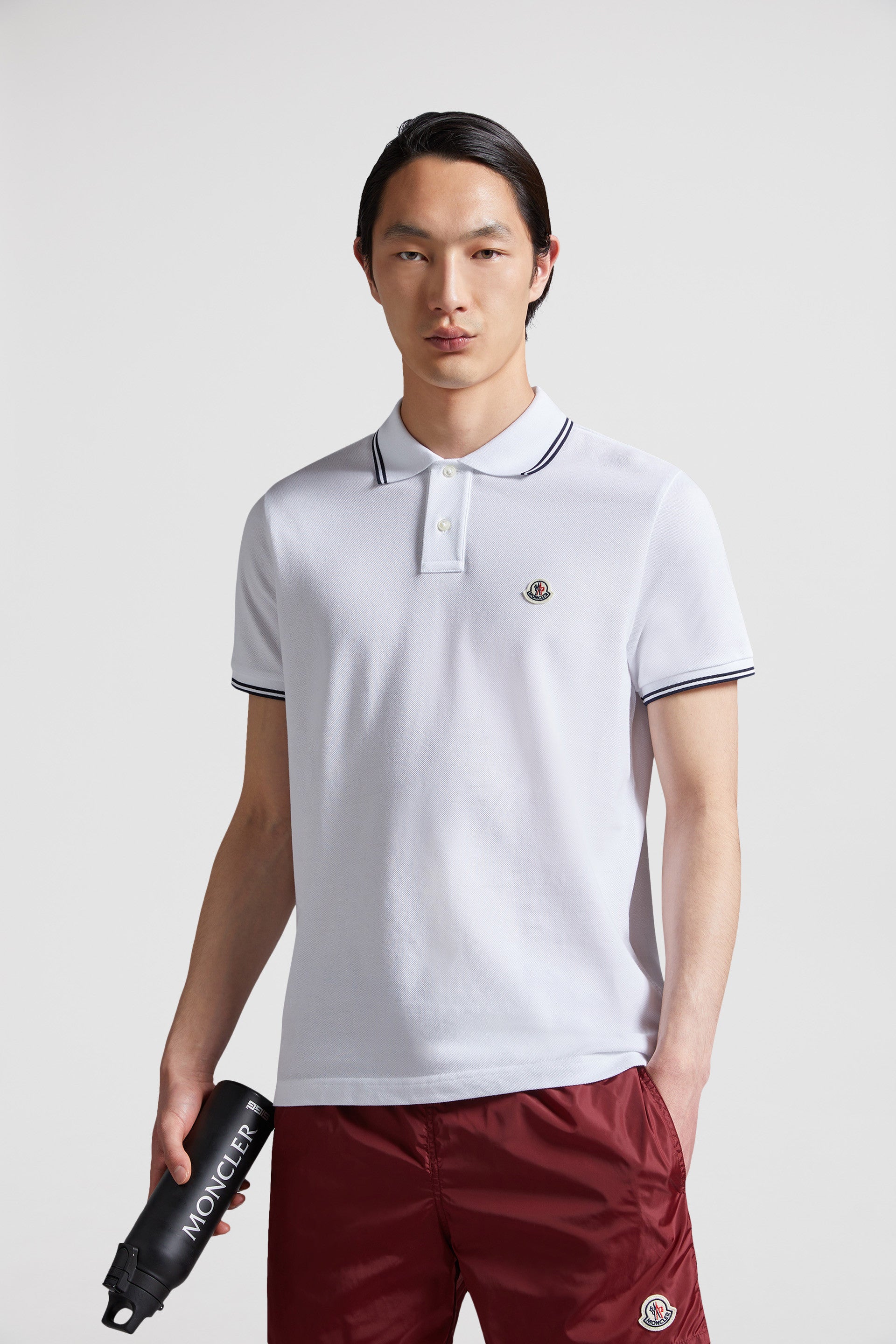 luxury polo, white polo, Moncler polo, contrast trim polo, elegant men's shirt