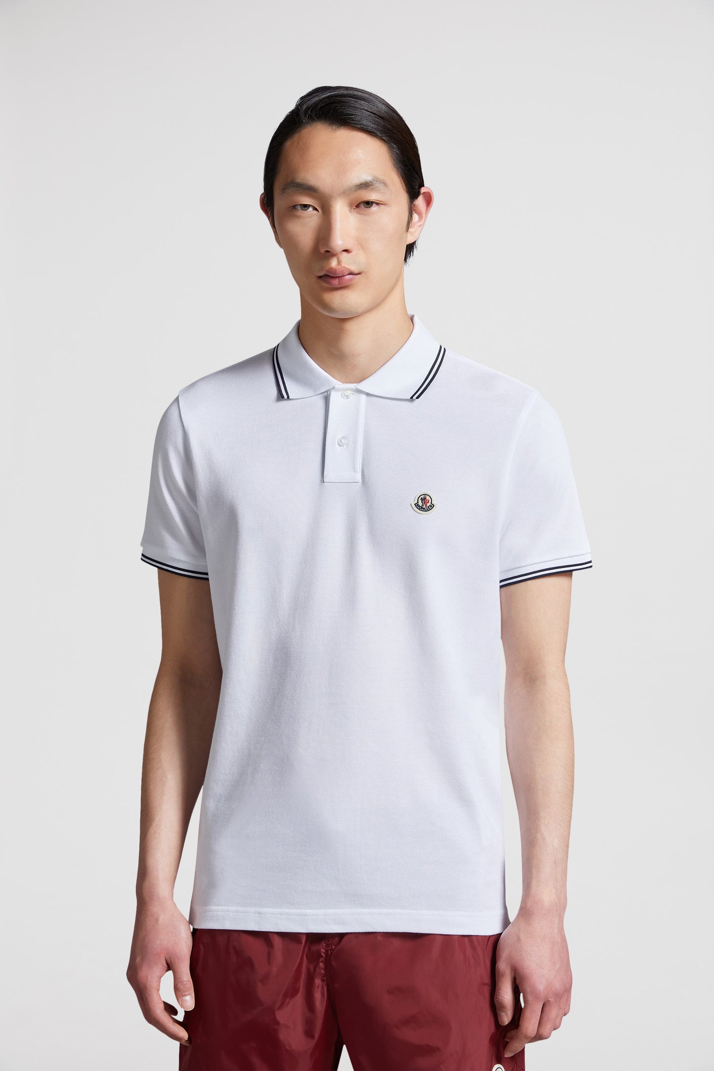 luxury polo, white polo, Moncler polo, contrast trim polo, elegant men's shirt