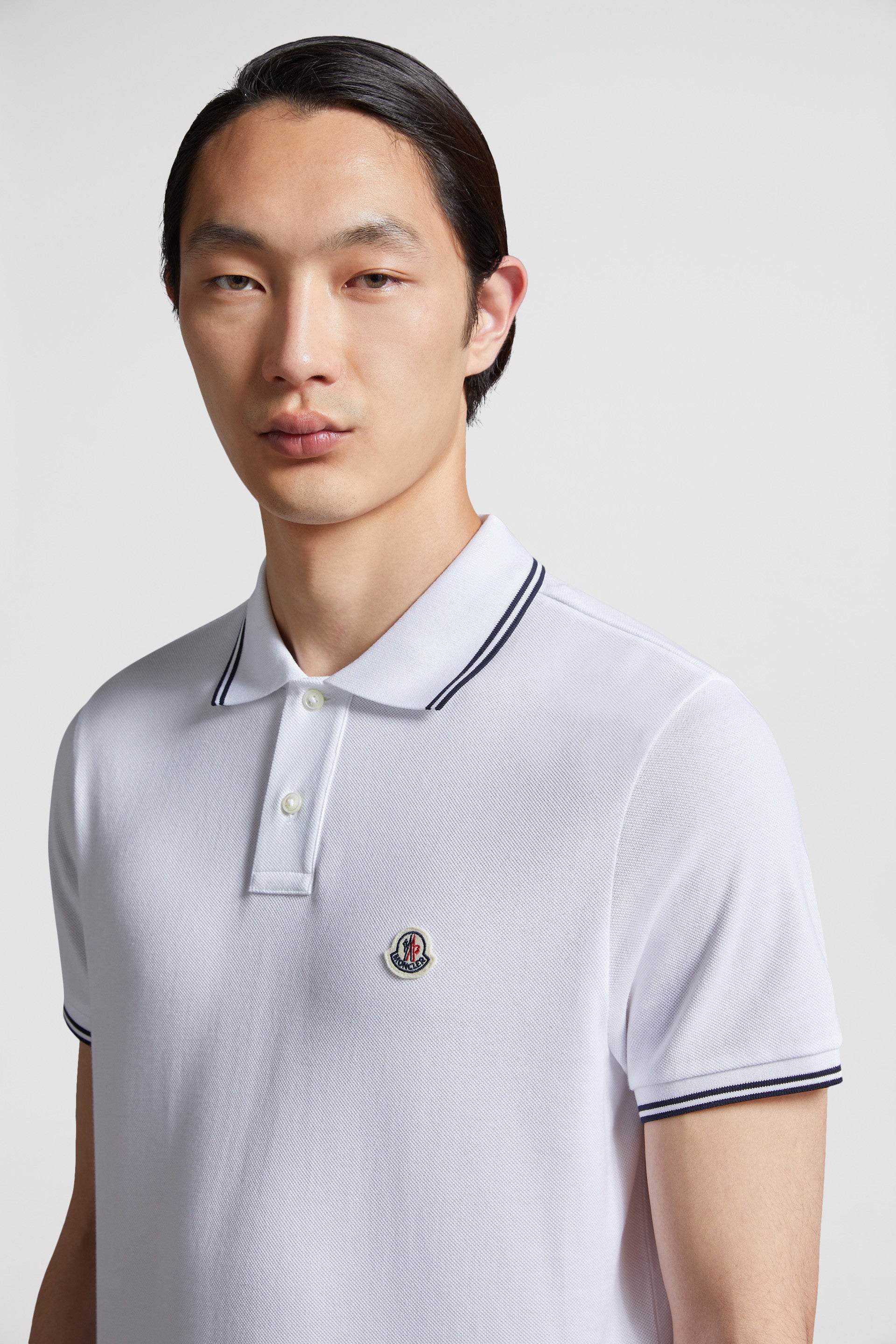 luxury polo, white polo, Moncler polo, contrast trim polo, elegant men's shirt