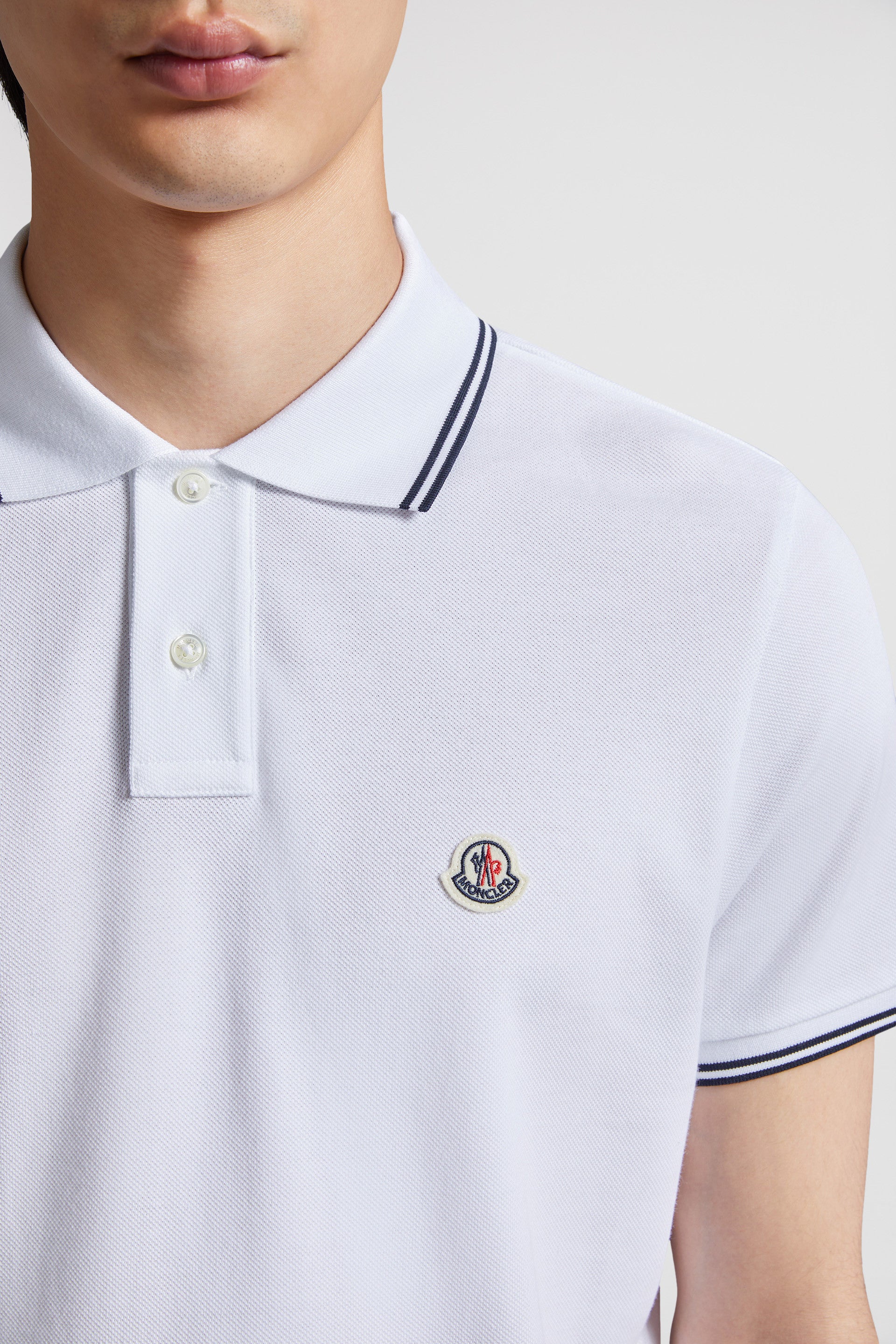 luxury polo, white polo, Moncler polo, contrast trim polo, elegant men's shirt
