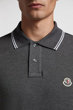 Moncler polo, luxury gray polo, elegant trim polo, high-end men's wear, designer casual wear