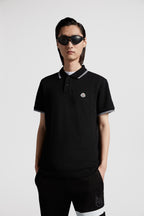 Image of Black Polo Shirt with Contrasting Trims by Moncler for Men - Season Spring-Summer 2024 - Detail View 11