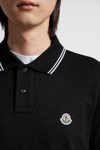 Image of Black Polo Shirt with Contrasting Trims by Moncler for Men - Season Spring-Summer 2024 - Detail View 8