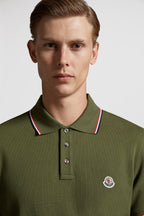 Polo shirt, khaki polo, Moncler, luxury men’s wear, elegant casual wear