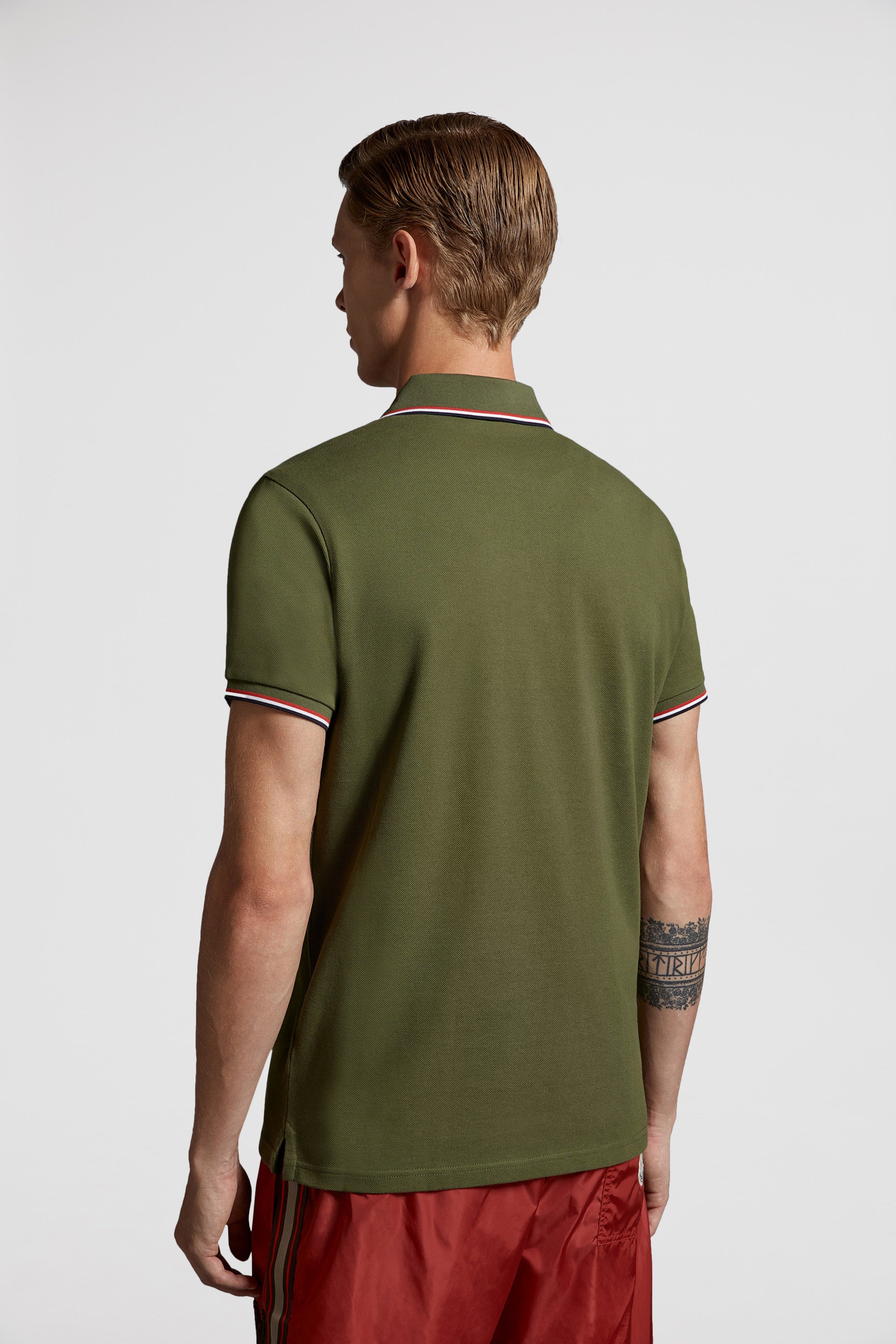 Polo shirt, khaki polo, Moncler, luxury men’s wear, elegant casual wear
