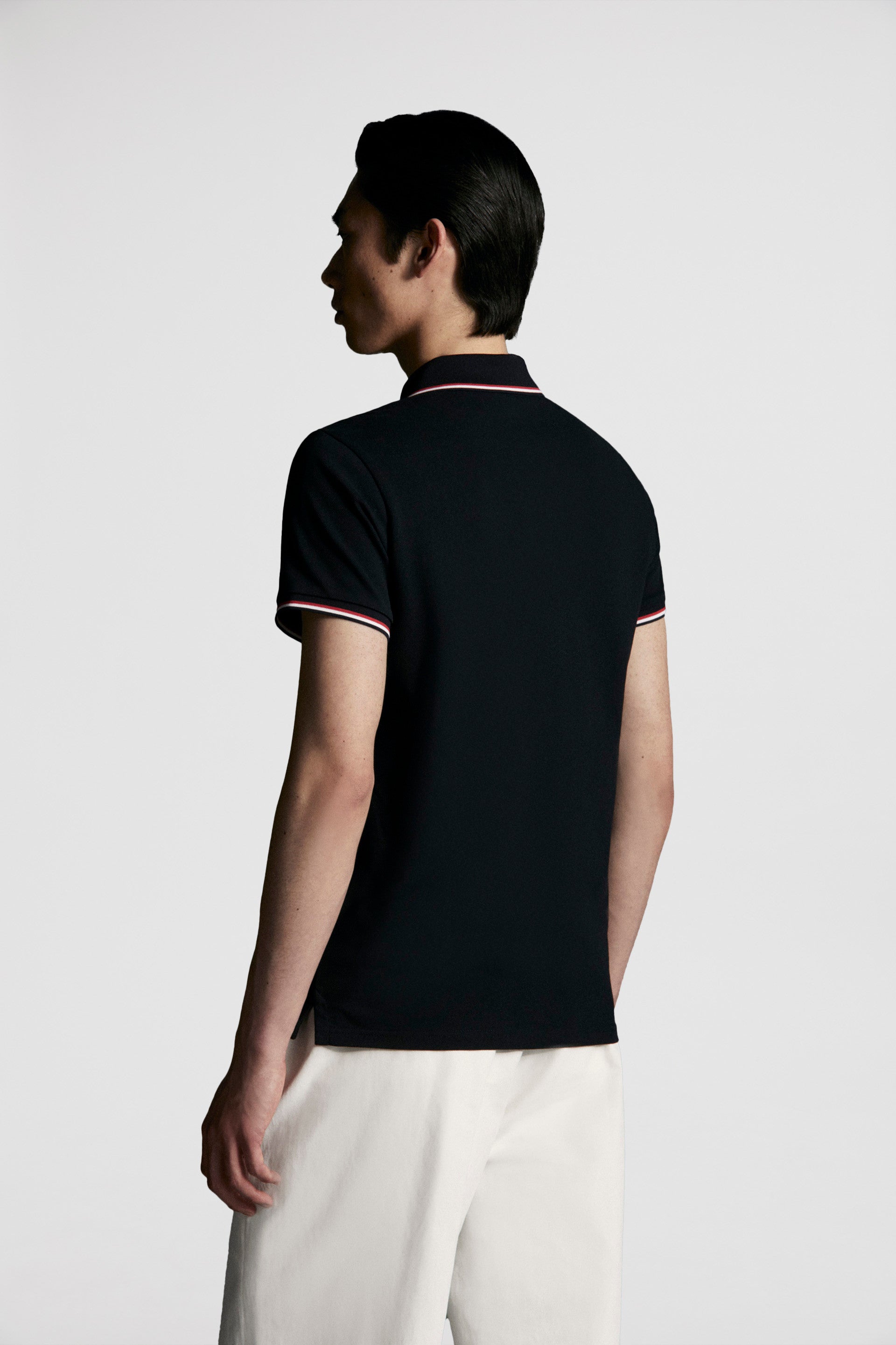 black polo, Moncler polo, luxury polo shirt, embroidered polo, designer menswear