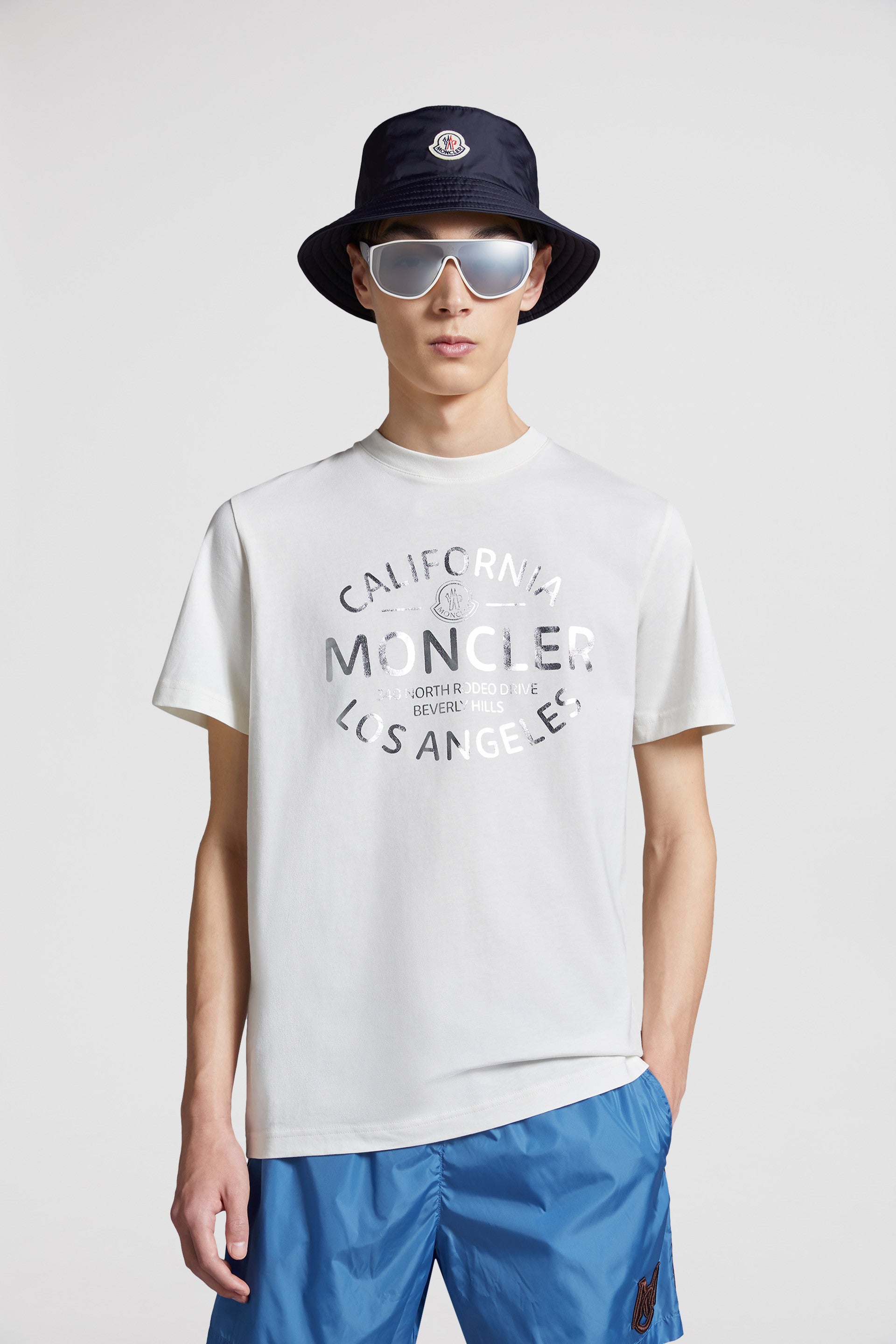 Moncler, white T-shirt, logo print, luxury clothing, premium cotton