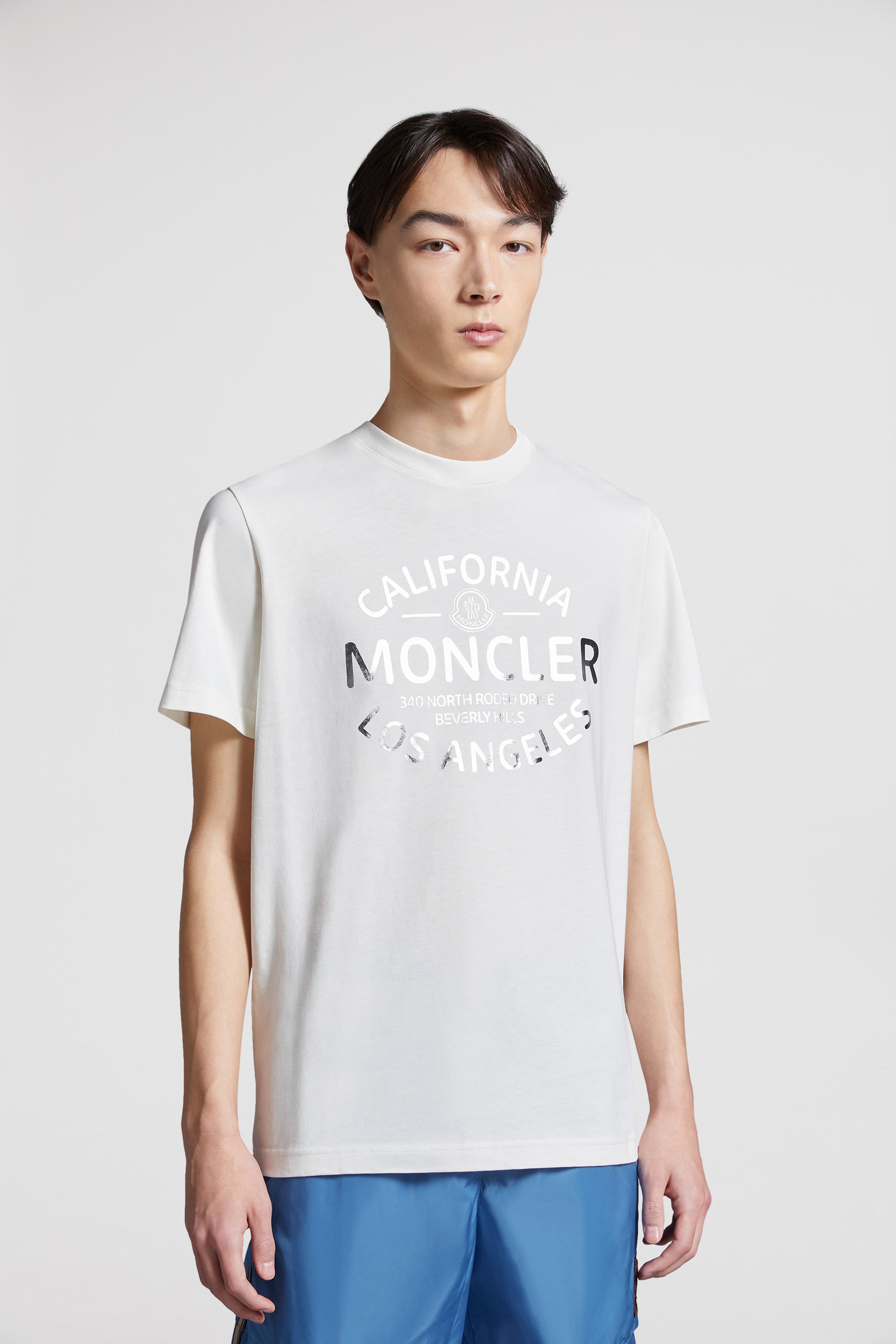 Moncler, white T-shirt, logo print, luxury clothing, premium cotton