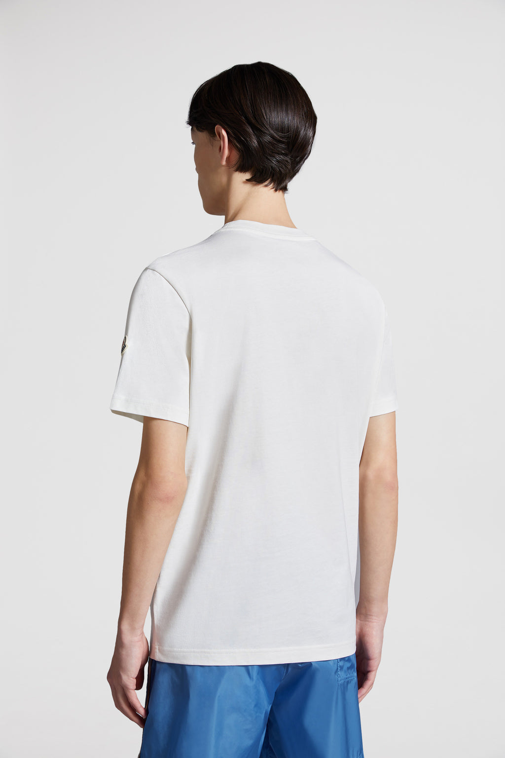 Moncler, white T-shirt, logo print, luxury clothing, premium cotton