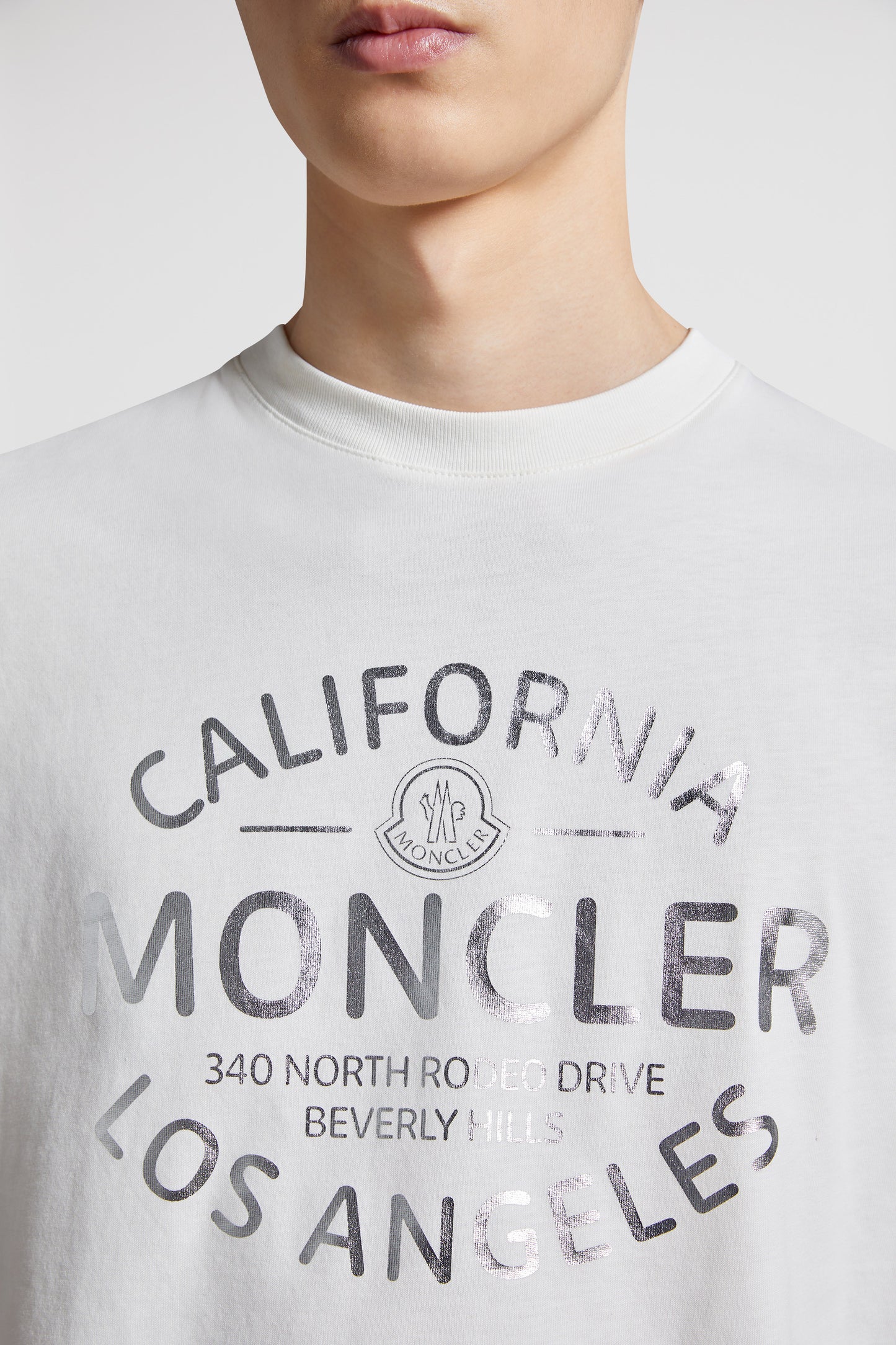 Moncler, white T-shirt, logo print, luxury clothing, premium cotton