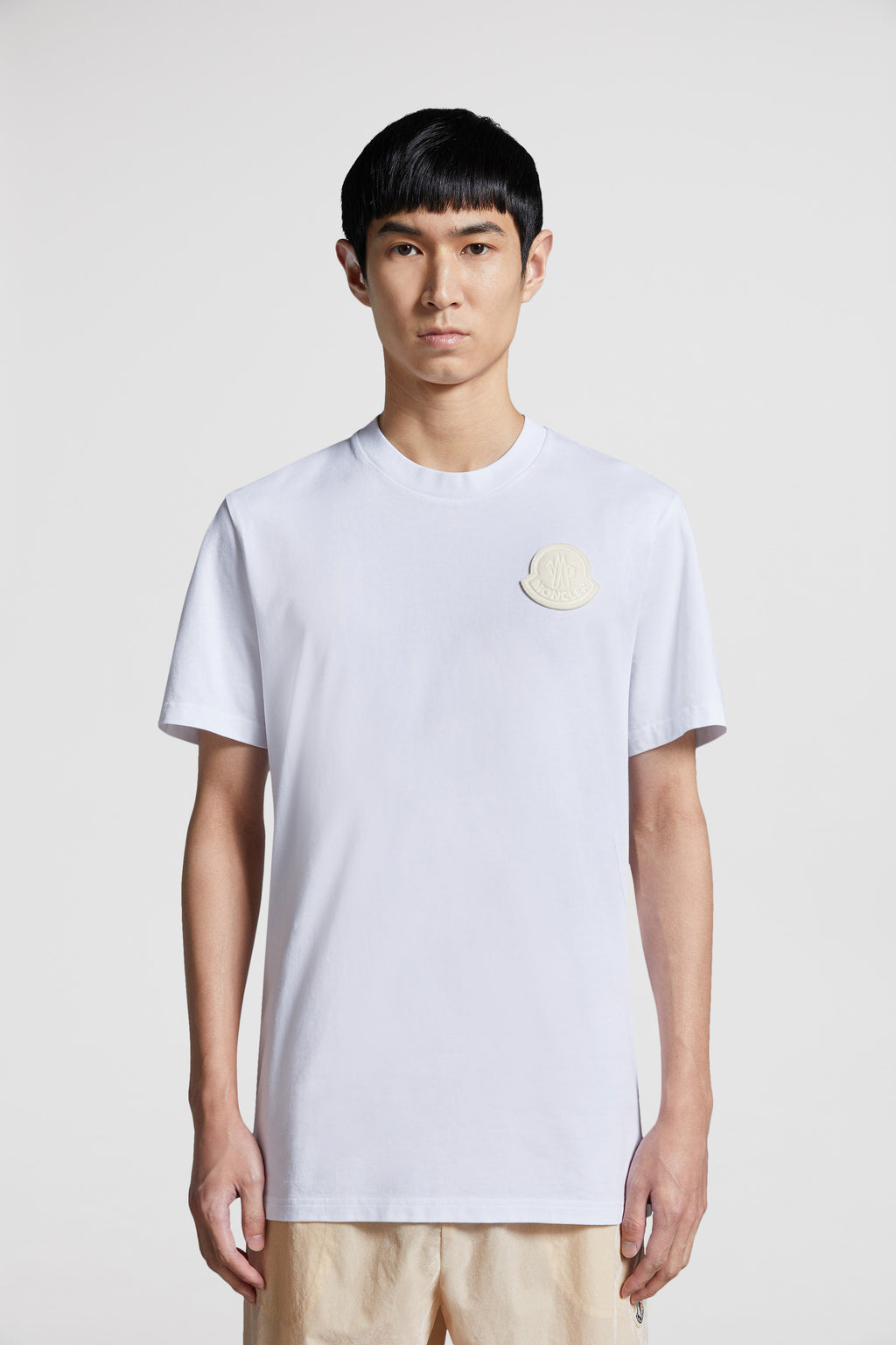 Image of Moncler White Logo T-Shirt by Moncler for Men - Season Spring-Summer 2024 - Detail View 12