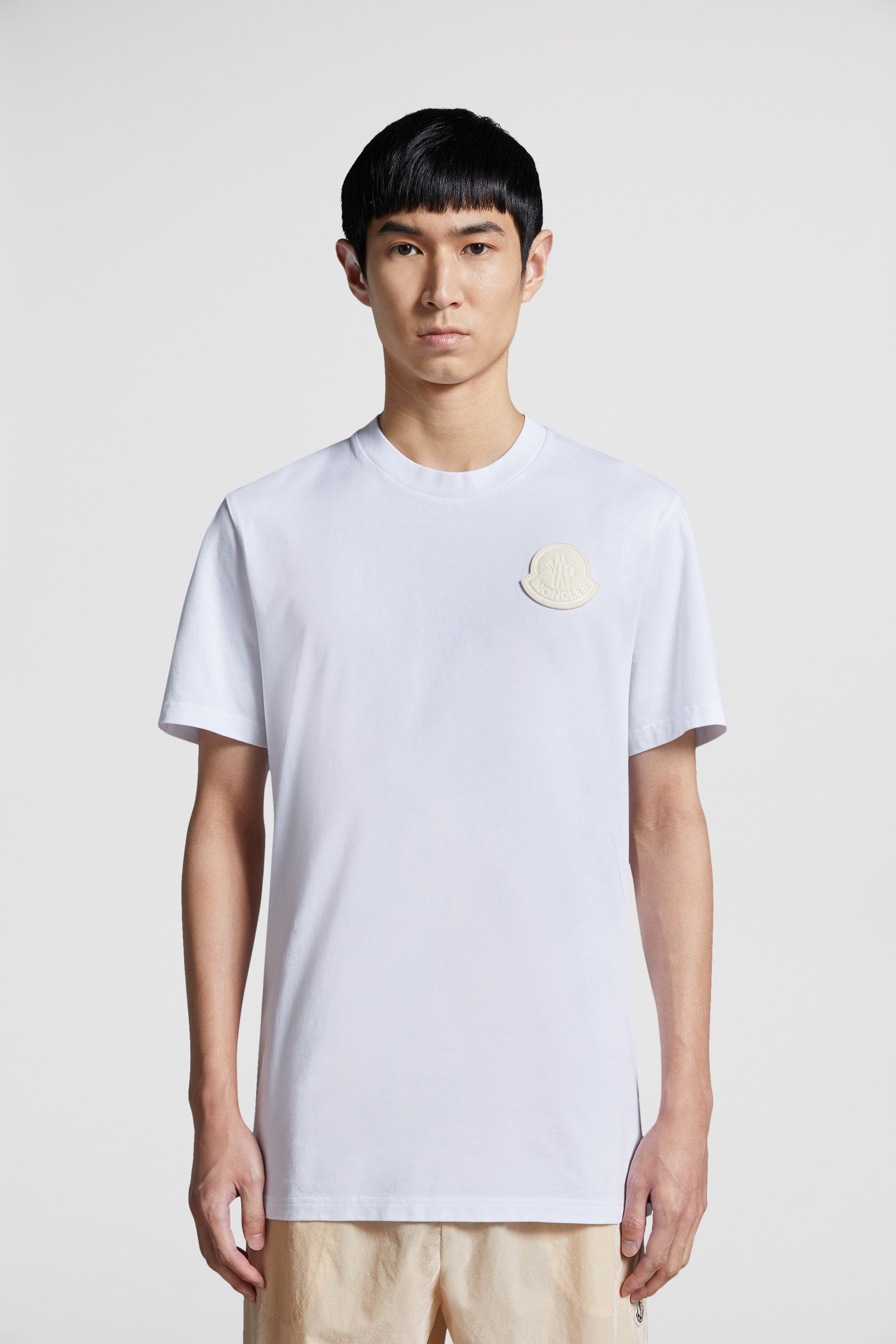Image of Moncler White Logo T-Shirt by Moncler for Men - Season Spring-Summer 2024 - Detail View 12
