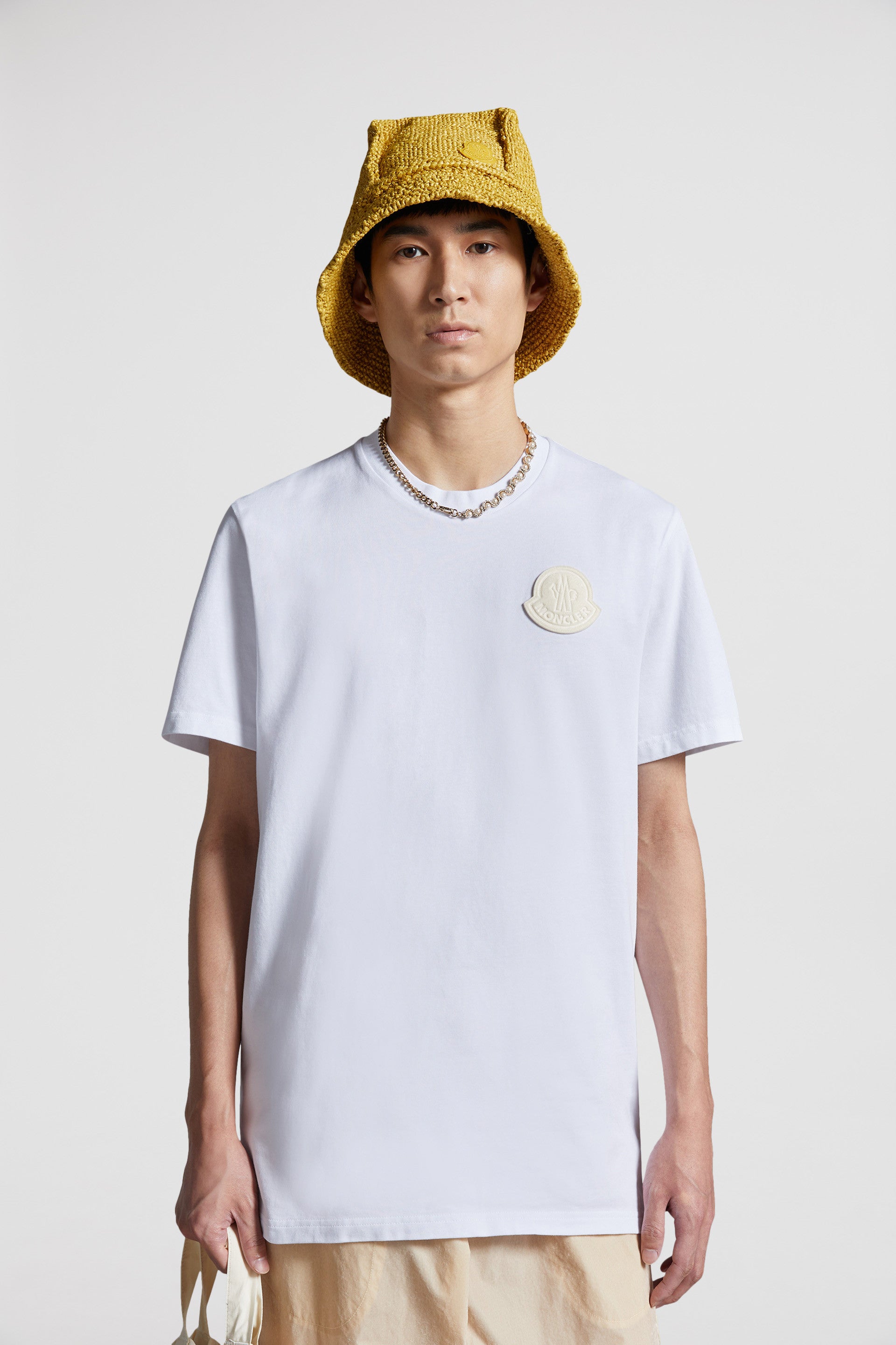 Image of Moncler White Logo T-Shirt by Moncler for Men - Season Spring-Summer 2024 - Detail View 11