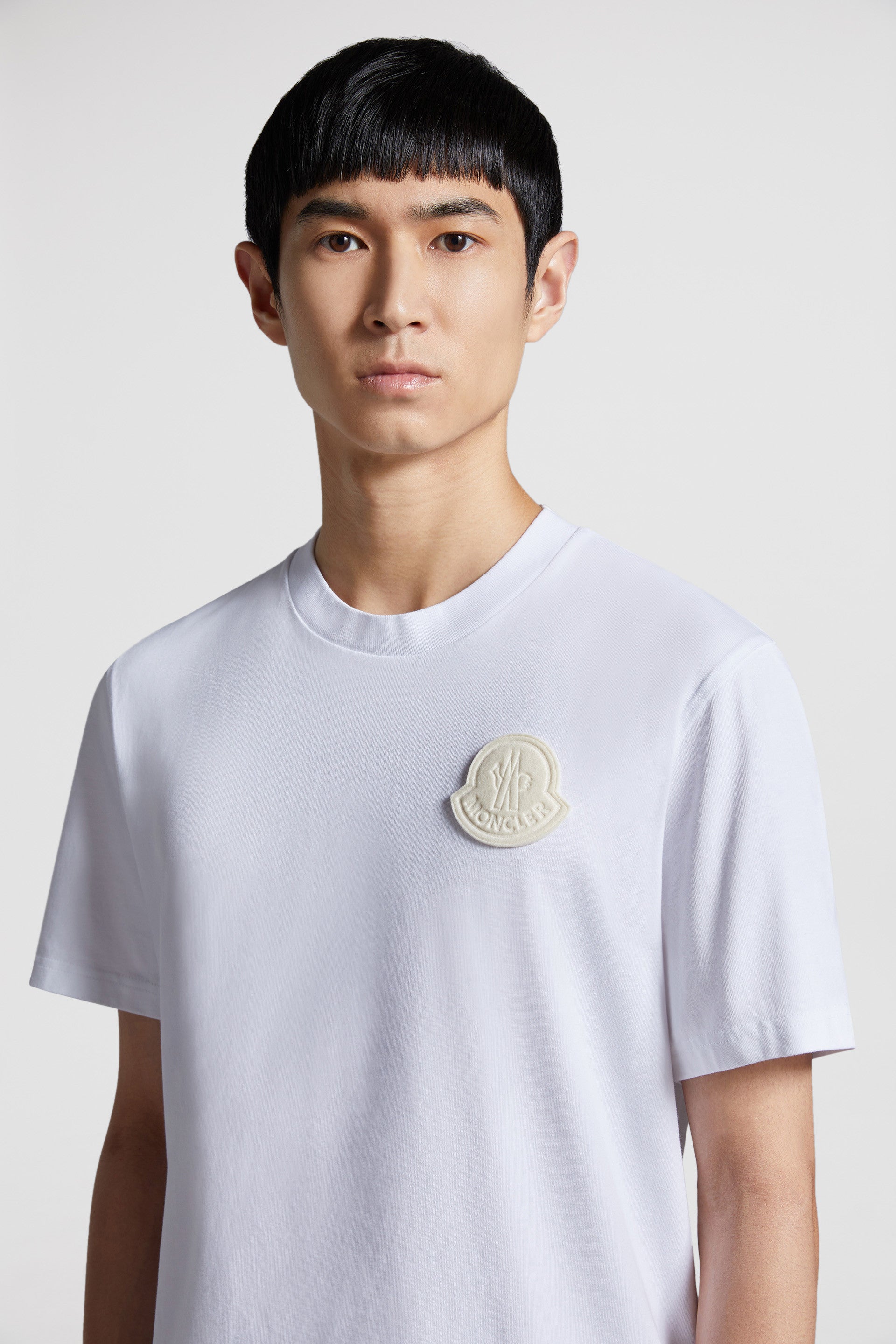 Image of Moncler White Logo T-Shirt by Moncler for Men - Season Spring-Summer 2024 - Detail View 10