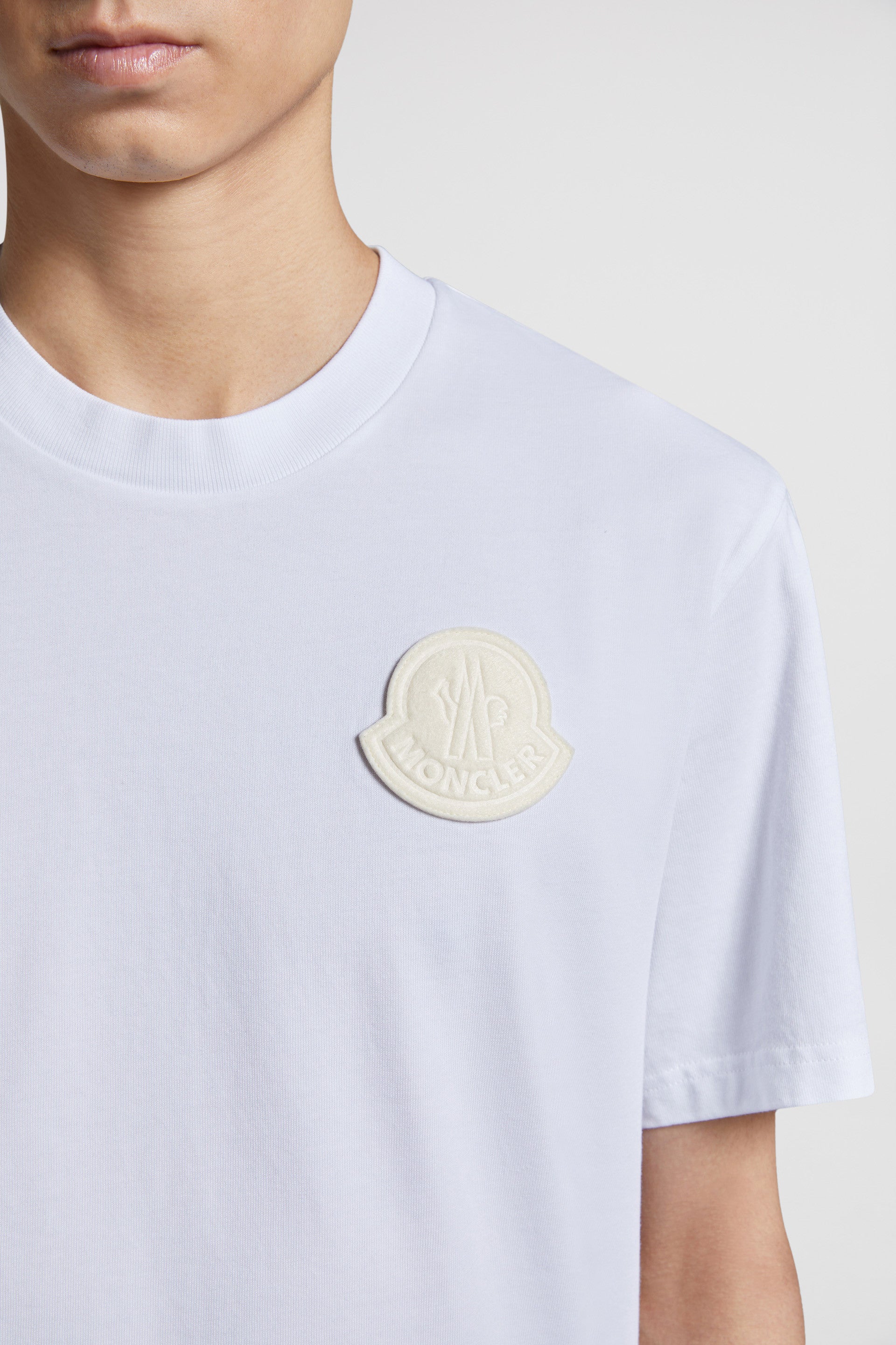 Image of Moncler White Logo T-Shirt by Moncler for Men - Season Spring-Summer 2024 - Detail View 8