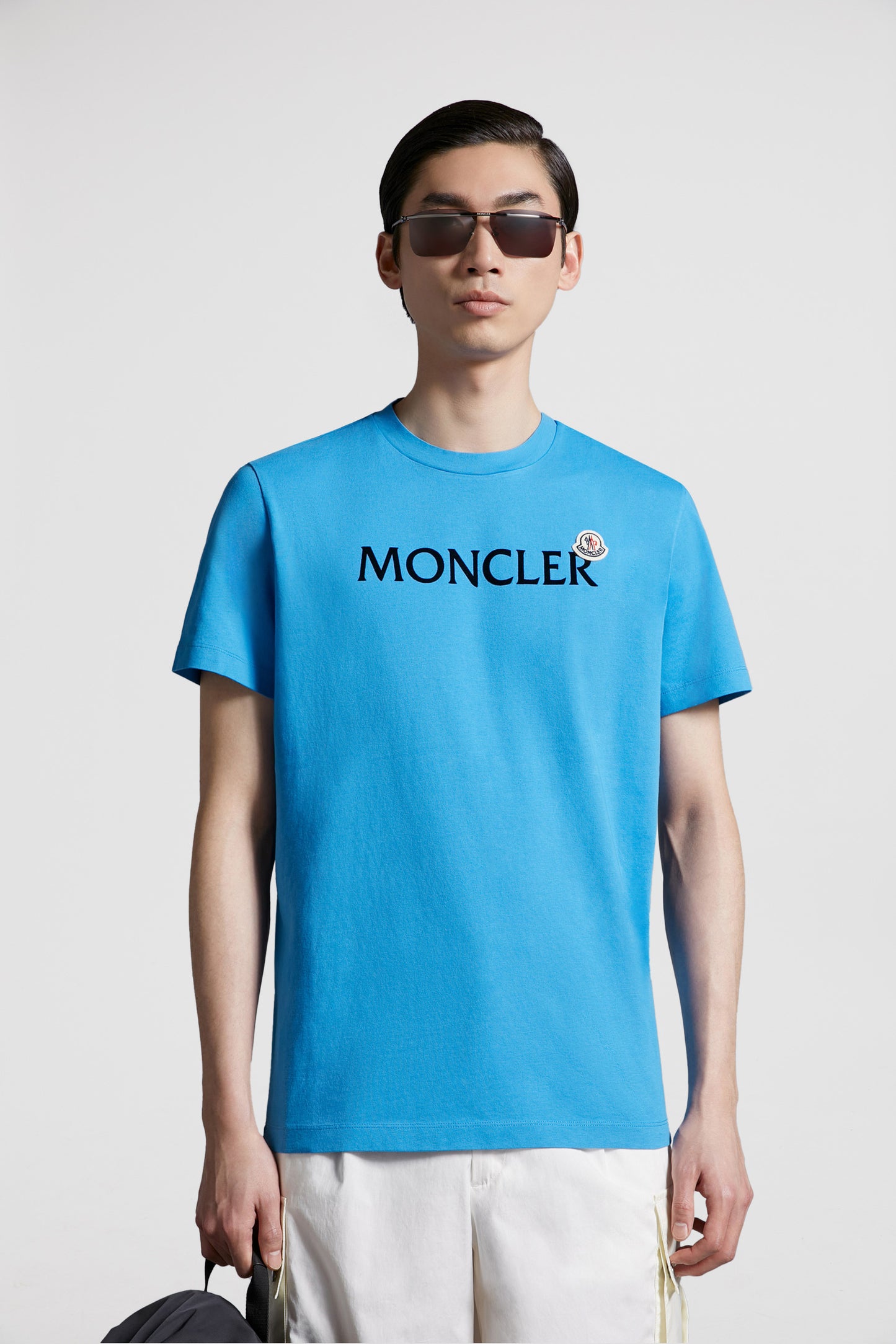 Moncler, luxury T-shirt, blue logo T-shirt, high-end fashion, premium casual wear