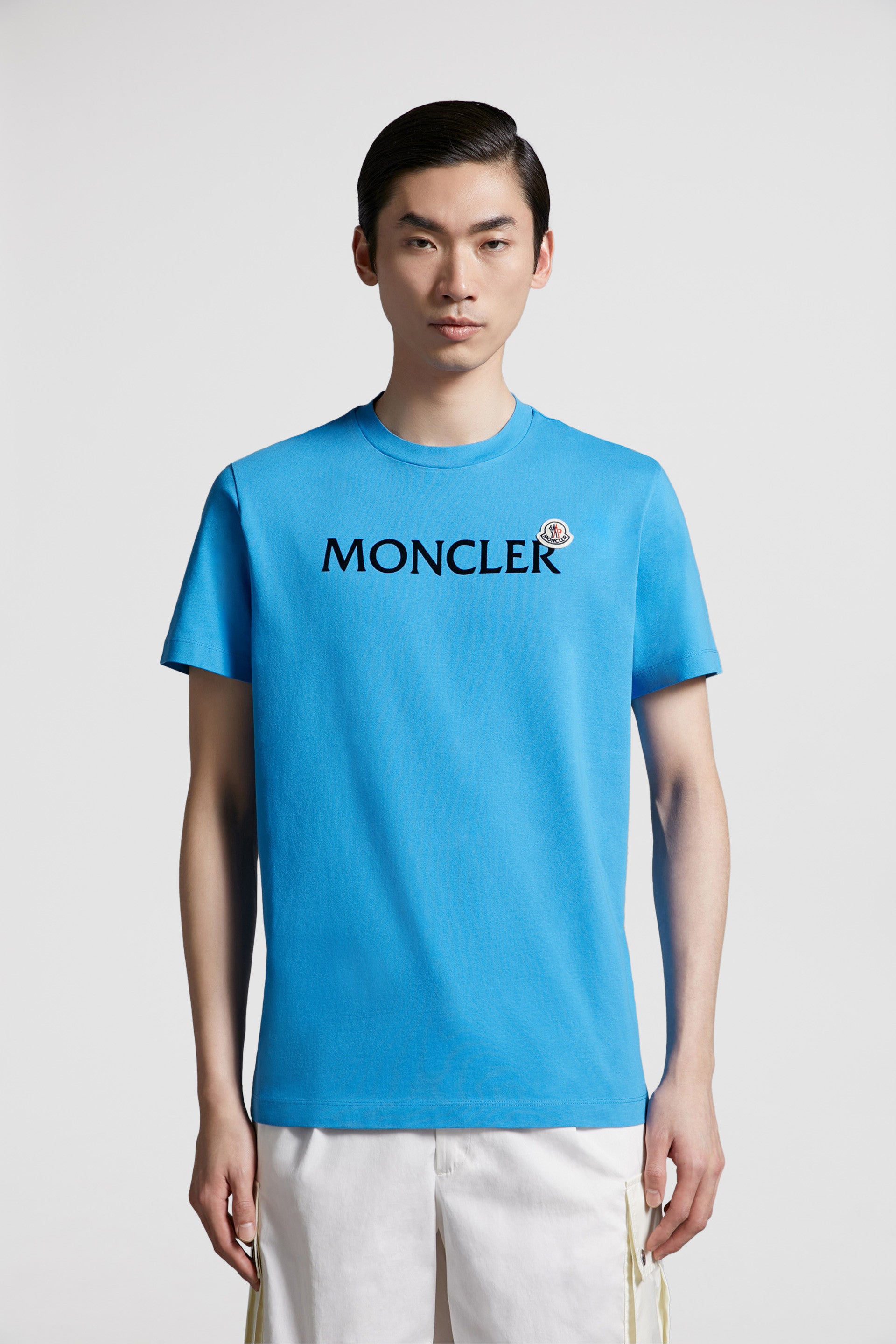 Moncler, luxury T-shirt, blue logo T-shirt, high-end fashion, premium casual wear