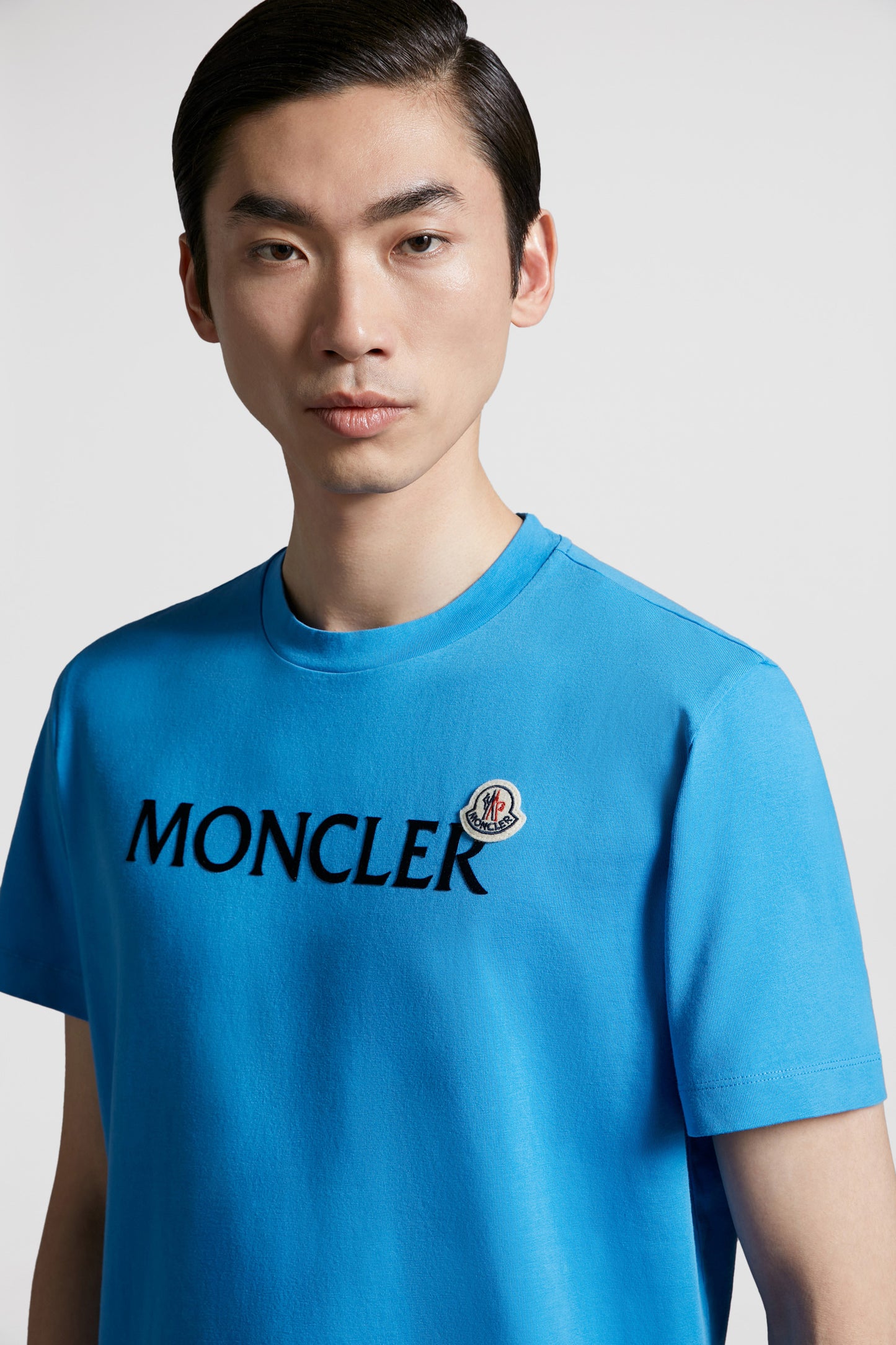 Moncler, luxury T-shirt, blue logo T-shirt, high-end fashion, premium casual wear