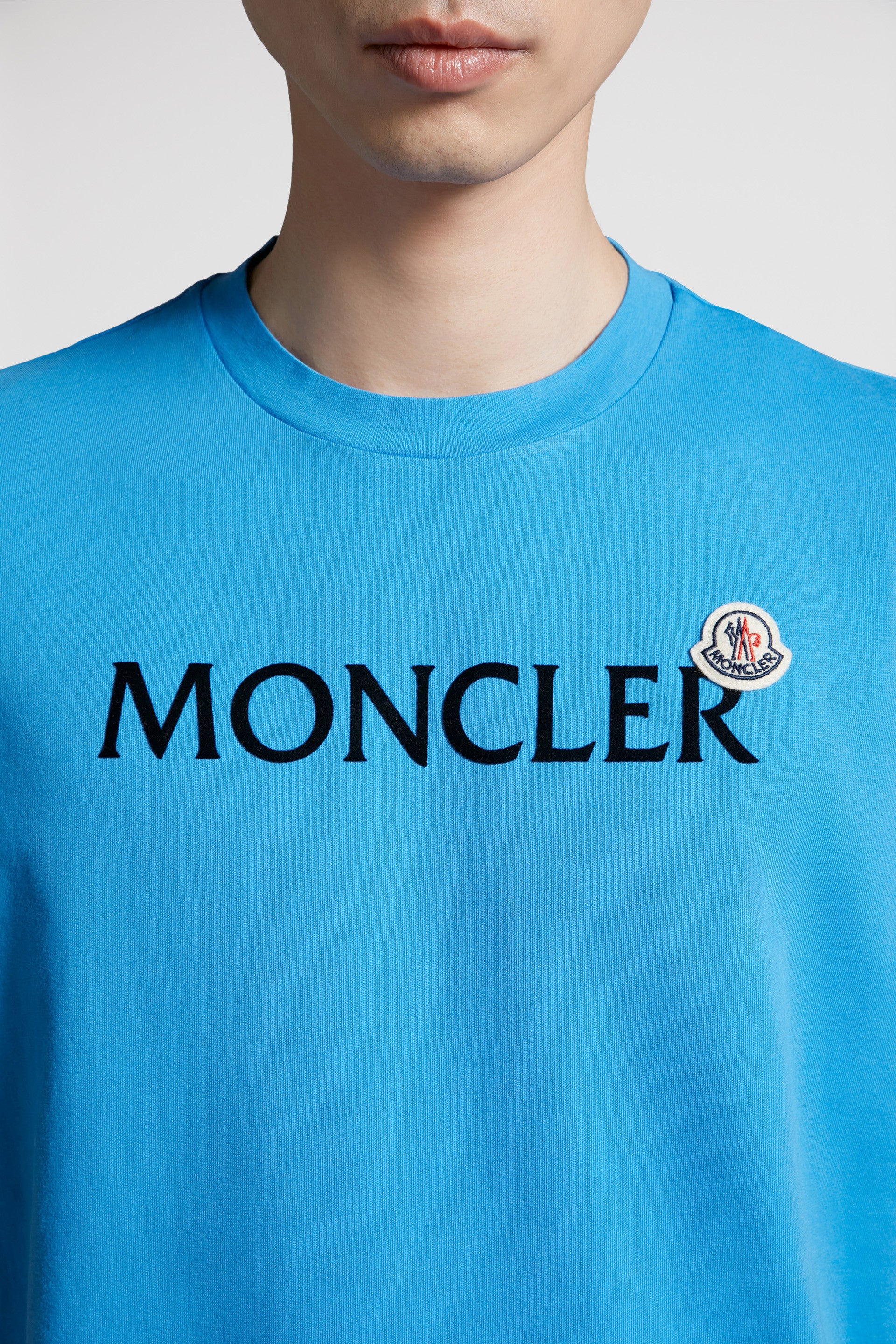 Moncler, luxury T-shirt, blue logo T-shirt, high-end fashion, premium casual wear