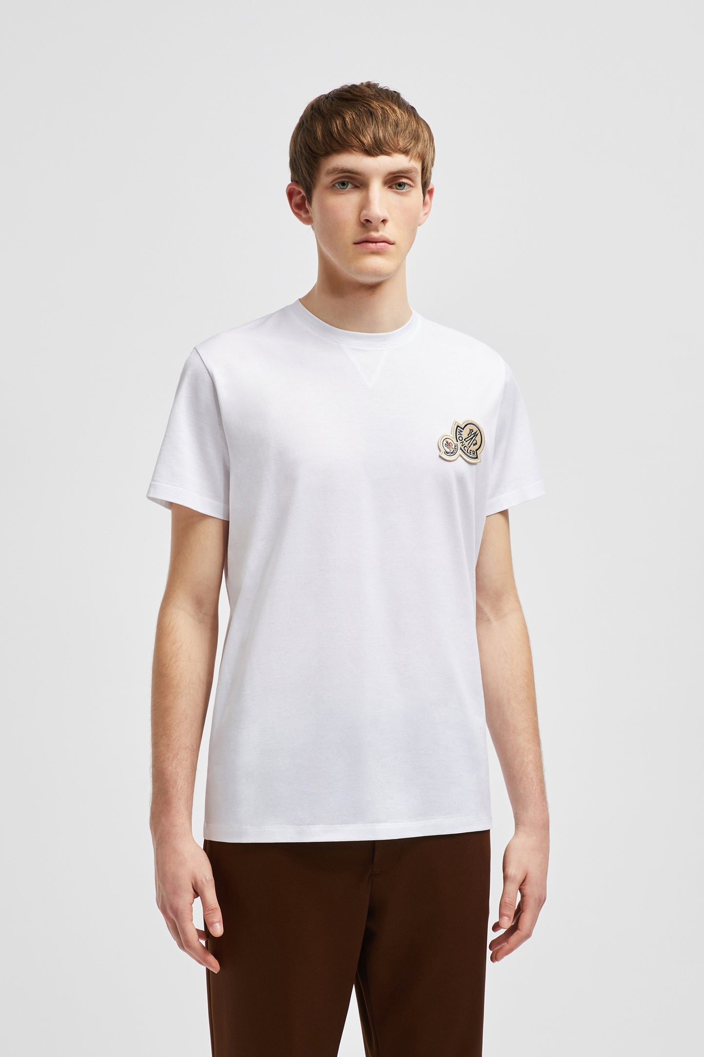 Moncler, white logo T-shirt, luxury casual wear, designer T-shirt, timeless fashion