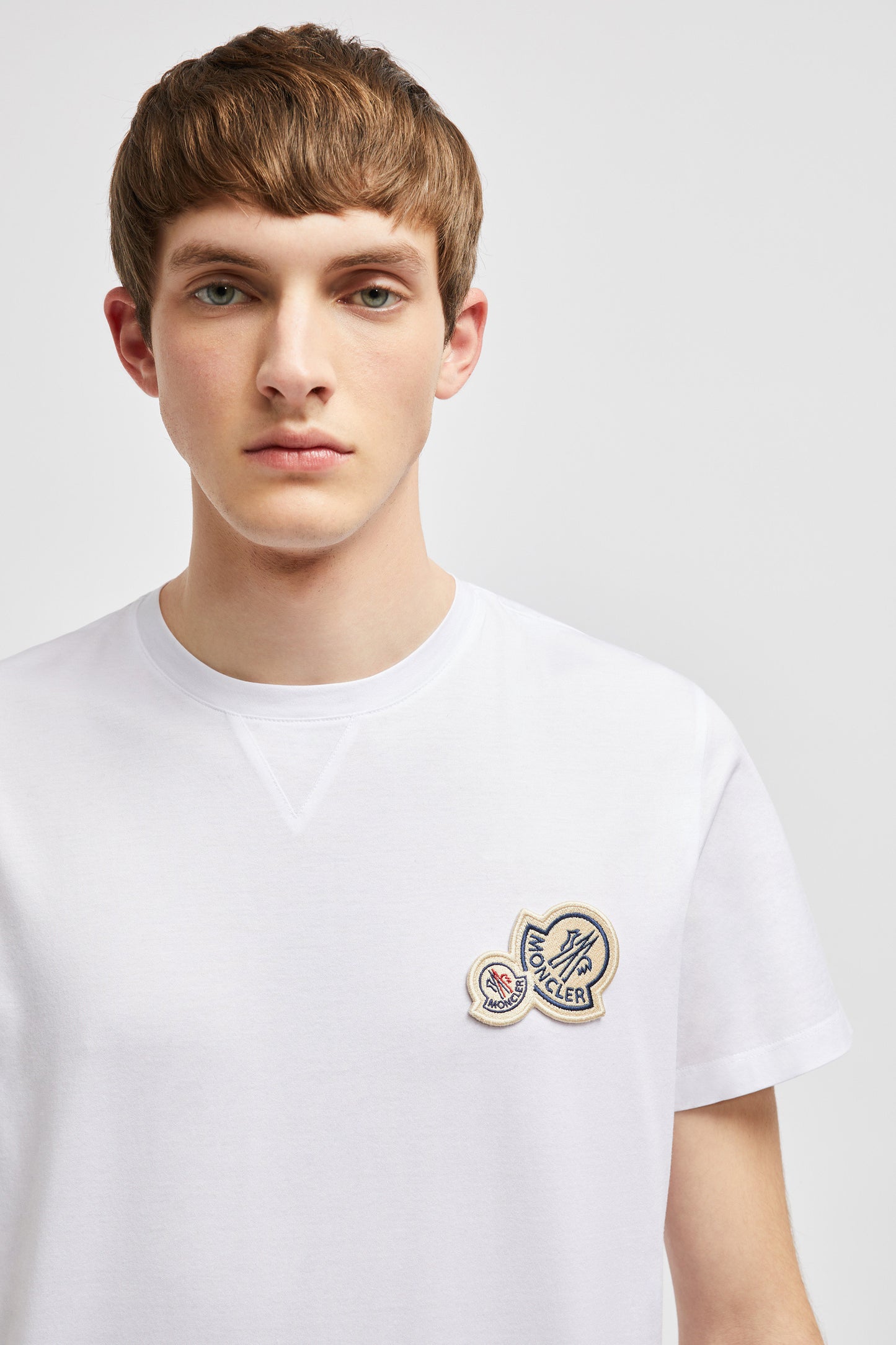 Moncler, white logo T-shirt, luxury casual wear, designer T-shirt, timeless fashion