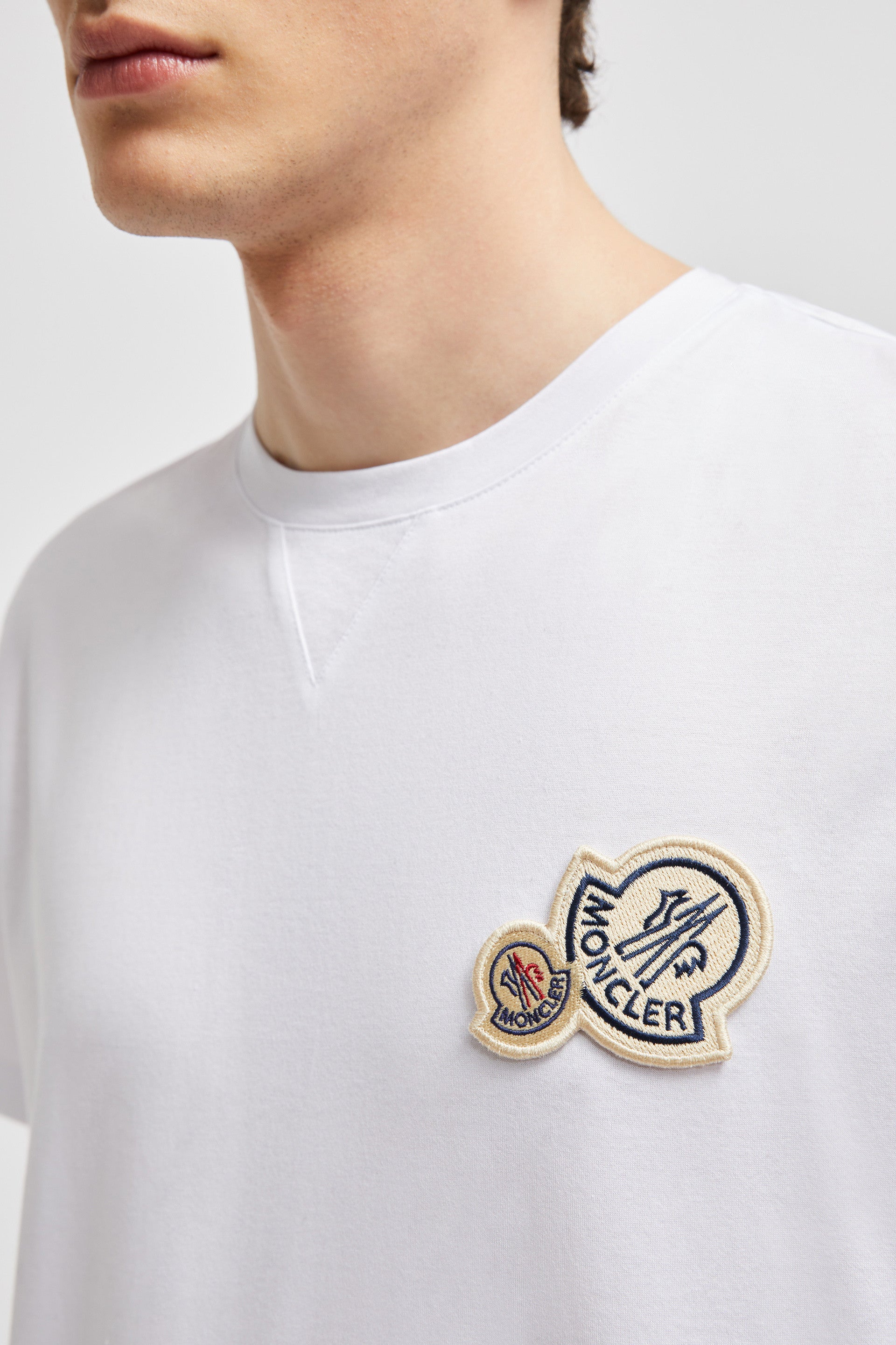 Moncler, white logo T-shirt, luxury casual wear, designer T-shirt, timeless fashion