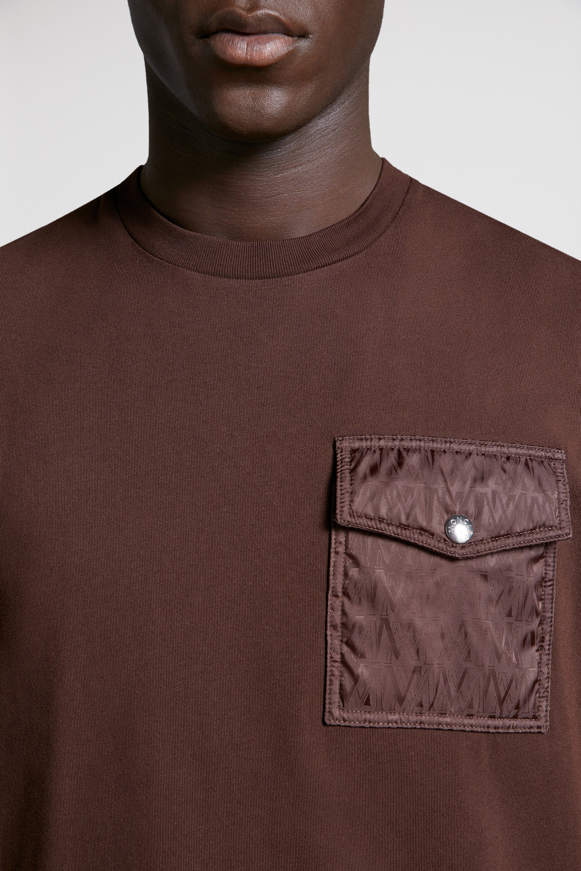 luxury t-shirt, Moncler, brown pocket tee, designer casual wear, premium menswear