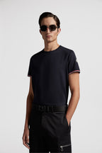 Moncler T-shirt, luxury T-shirt, navy blue T-shirt, designer logo T-shirt, elegant men's wear