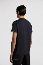 Moncler T-shirt, luxury T-shirt, navy blue T-shirt, designer logo T-shirt, elegant men's wear