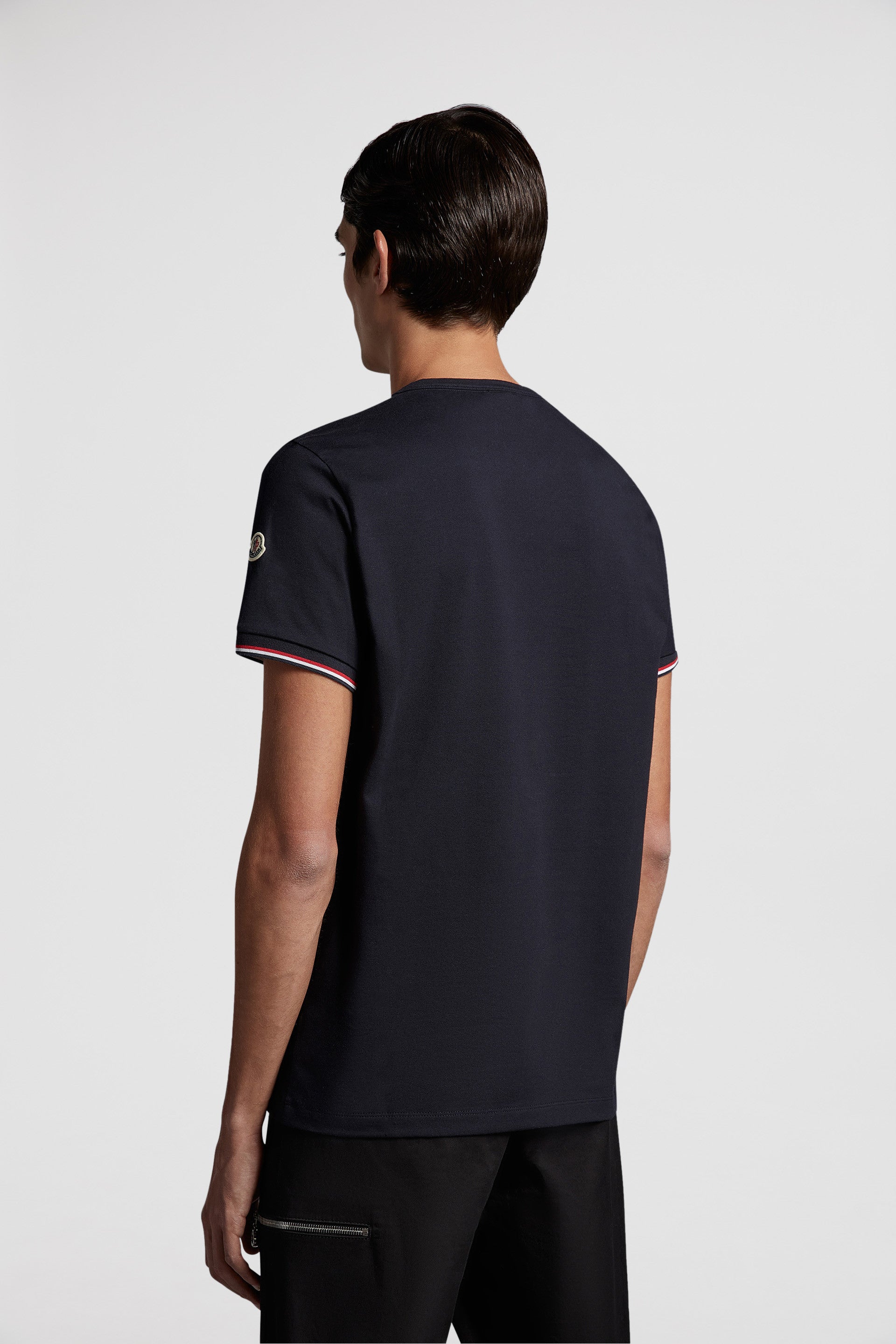 Moncler T-shirt, luxury T-shirt, navy blue T-shirt, designer logo T-shirt, elegant men's wear