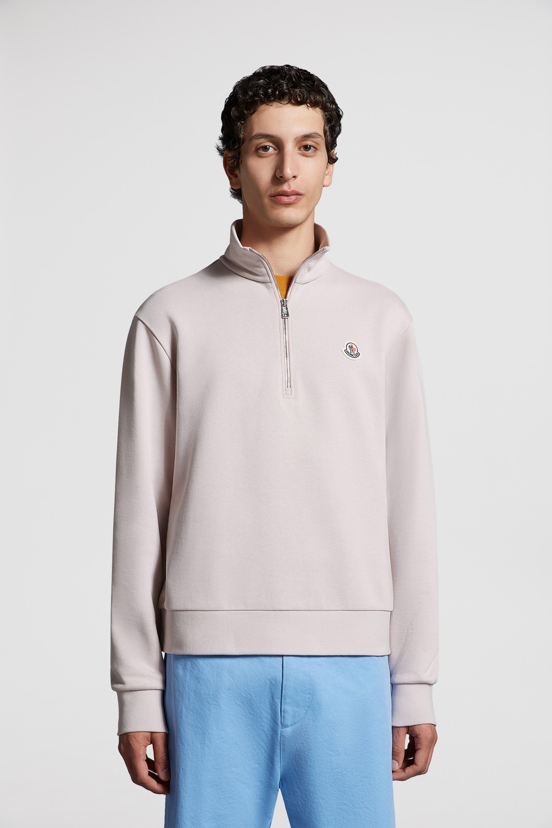 luxury sweatshirt, Moncler zip sweatshirt, rose sweatshirt, premium casual wear, elegant loungewear